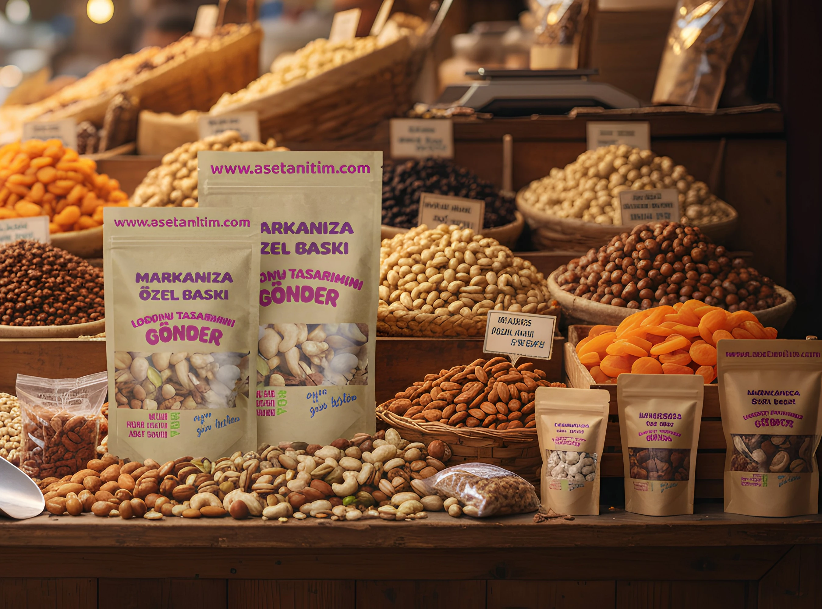 Logo Baskılı Pencereli Kraft Doypack