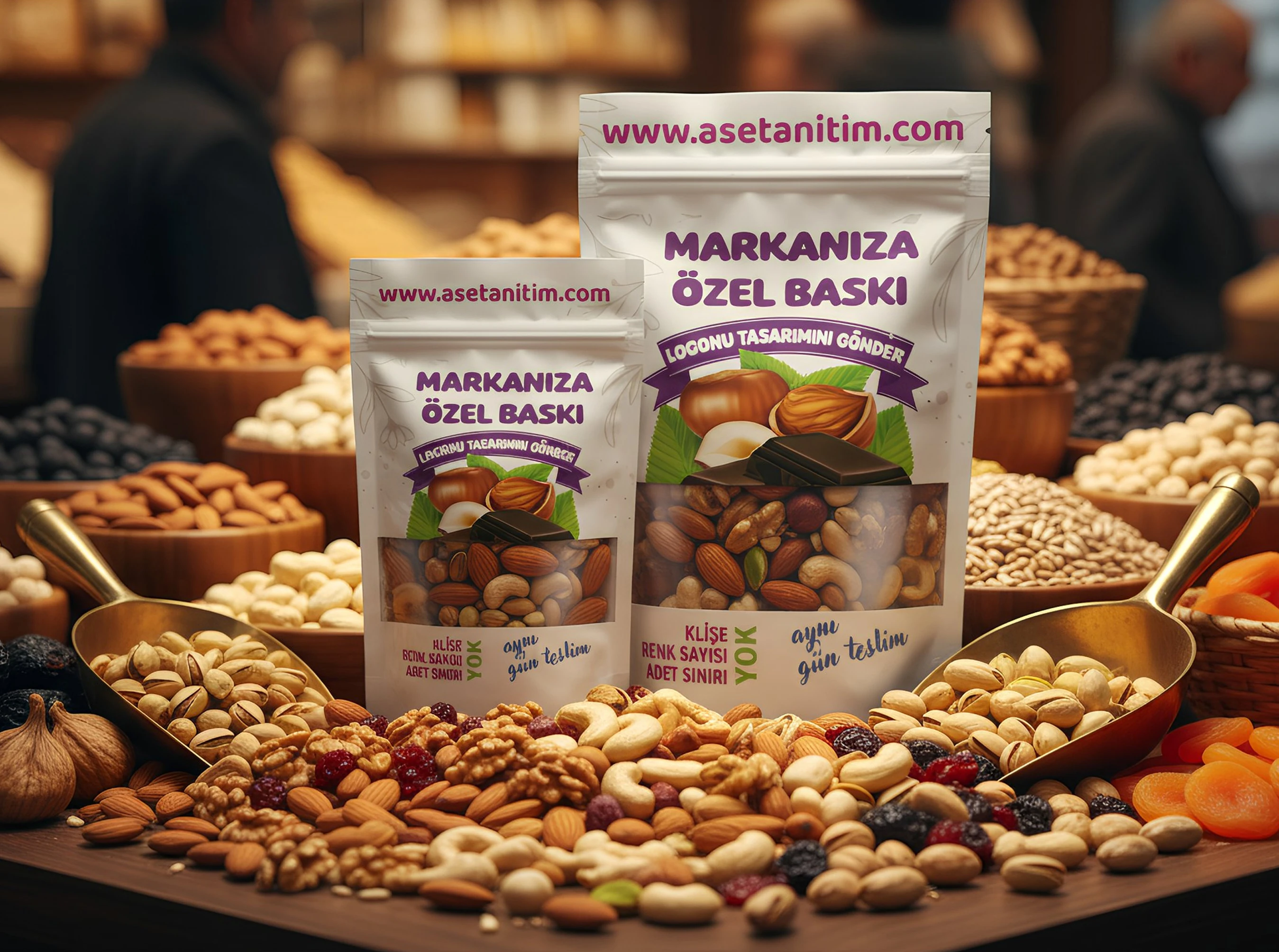 Görsel Baskılı Beyaz Pencereli Kraft Doypack