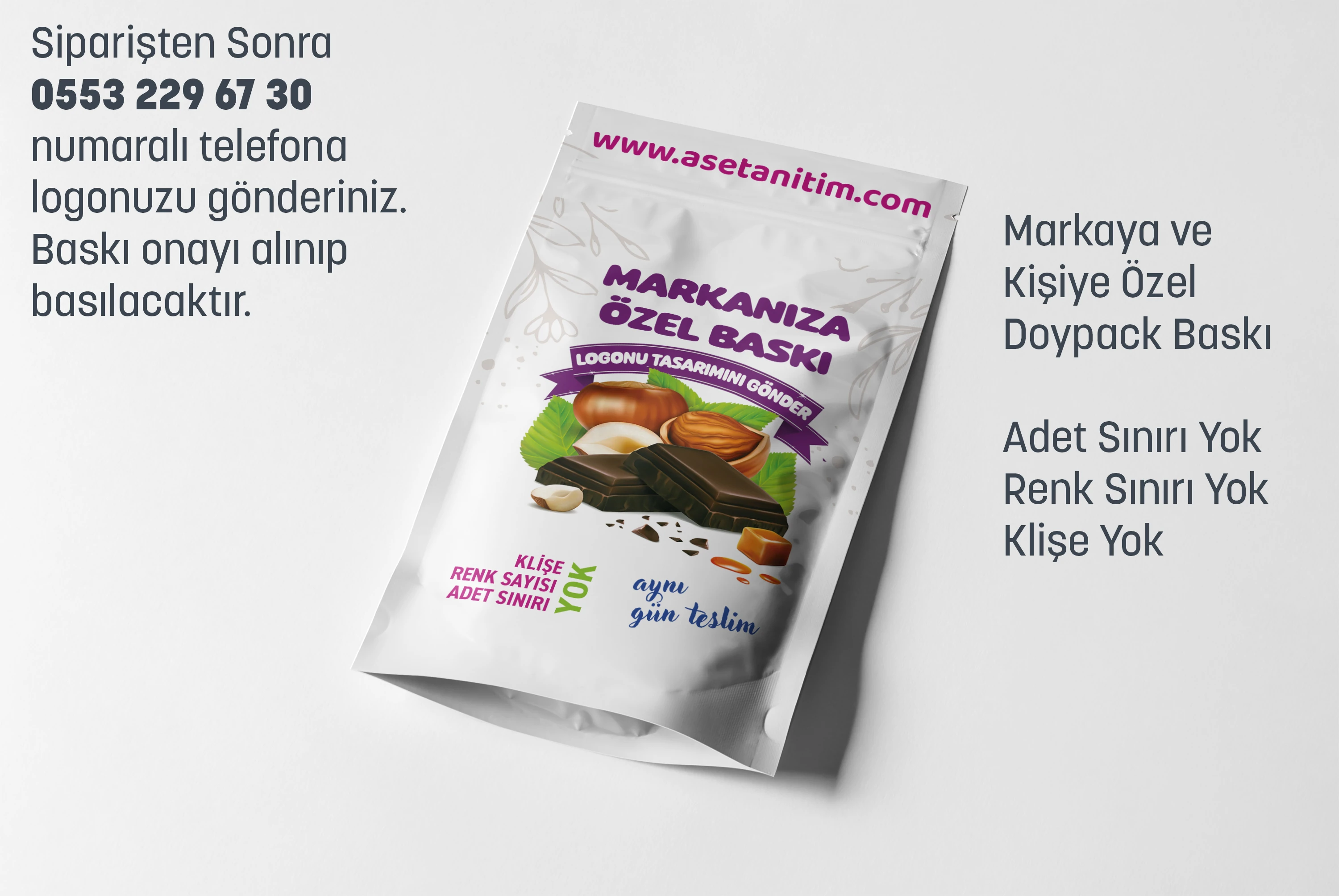 Görsel Baskılı Penceresiz Beyaz Doypack