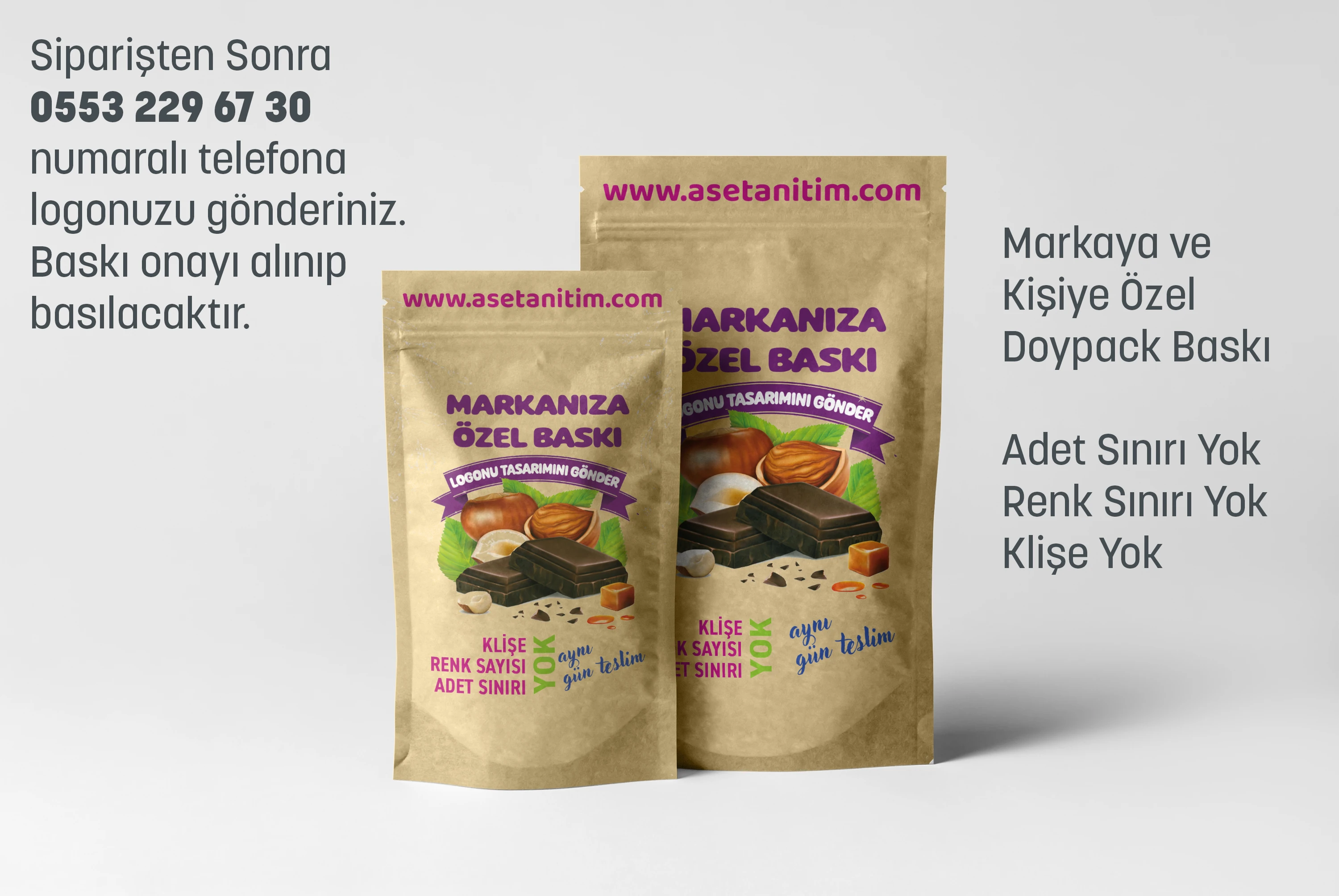 Görsel Baskılı Penceresiz Kraft Doypack