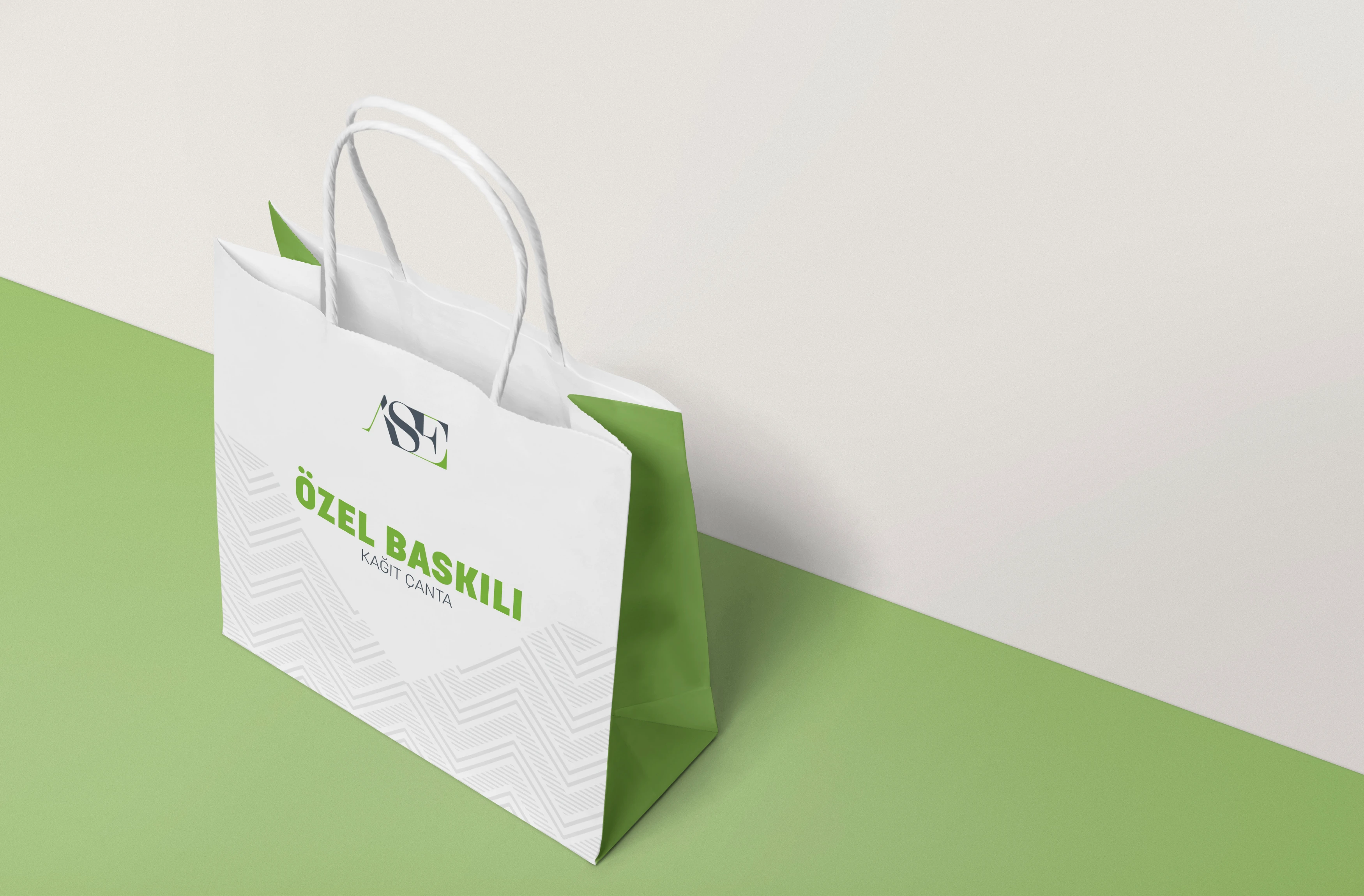 Özel Baskılı Beyaz, Burgulu Kağıt Çanta (50'li)