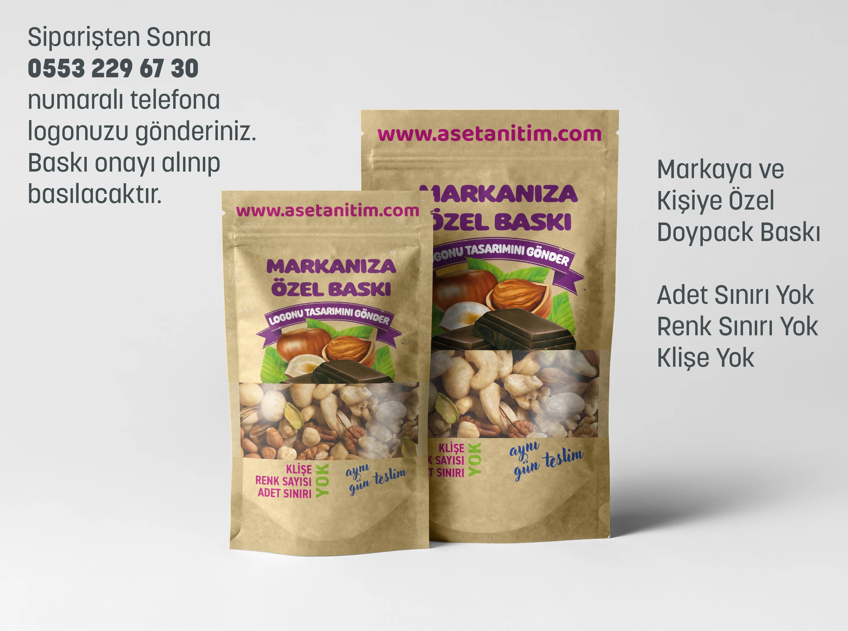 Görsel Baskılı Pencereli Kraft Doypack