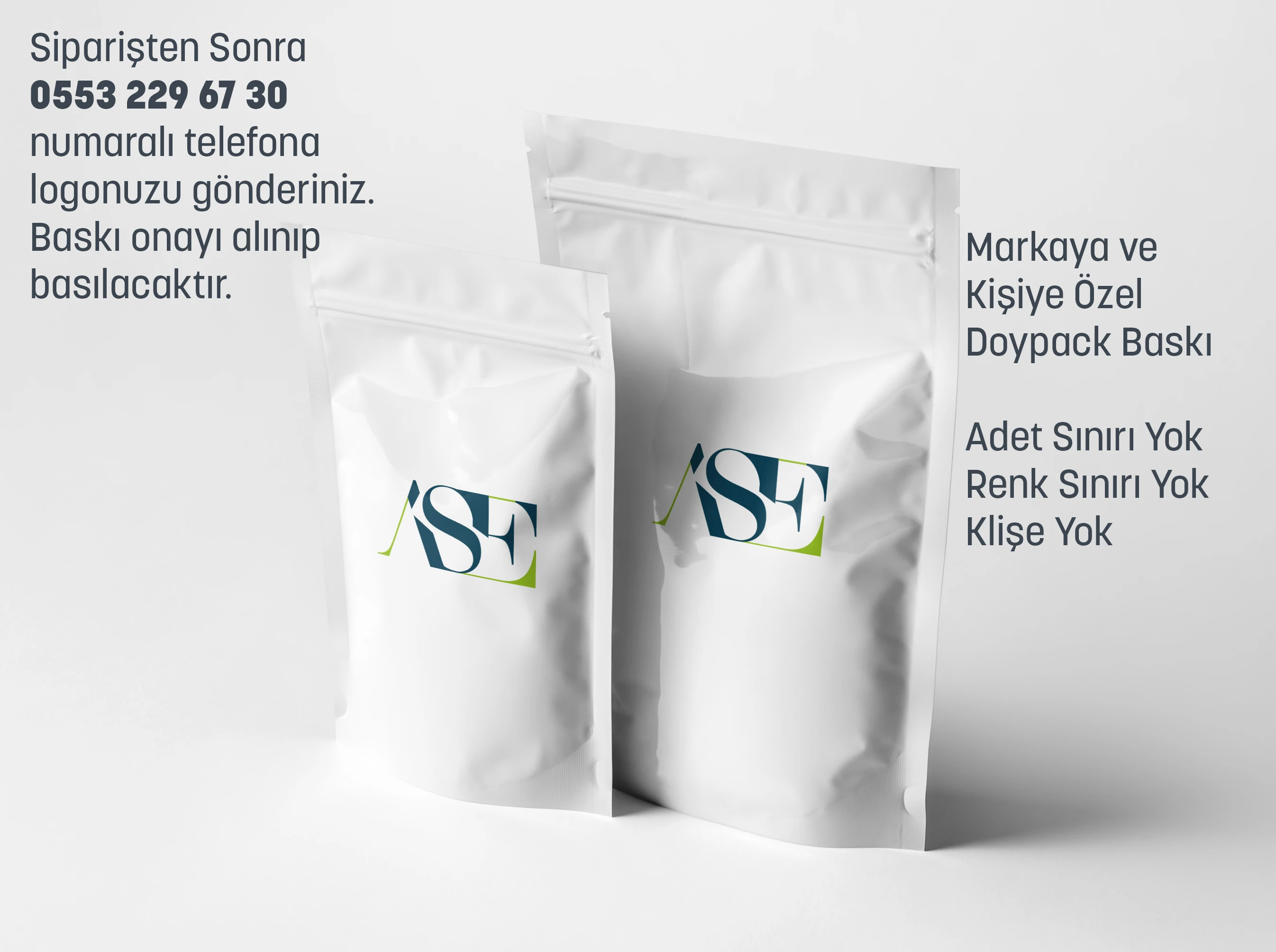 Logo Baskılı Penceresiz Beyaz Doypack