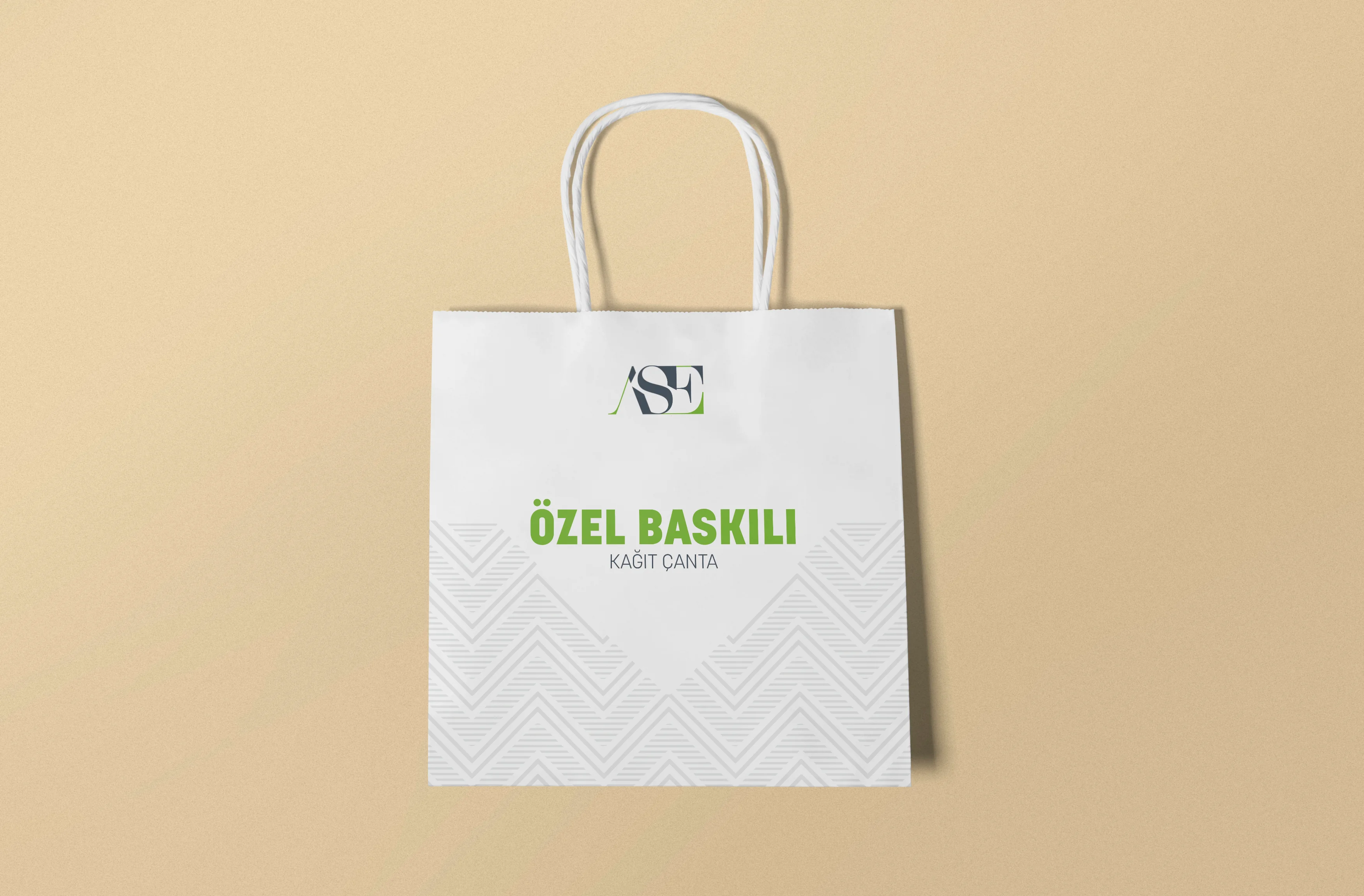 Özel Baskılı Beyaz, Burgulu Kağıt Çanta (50'li)