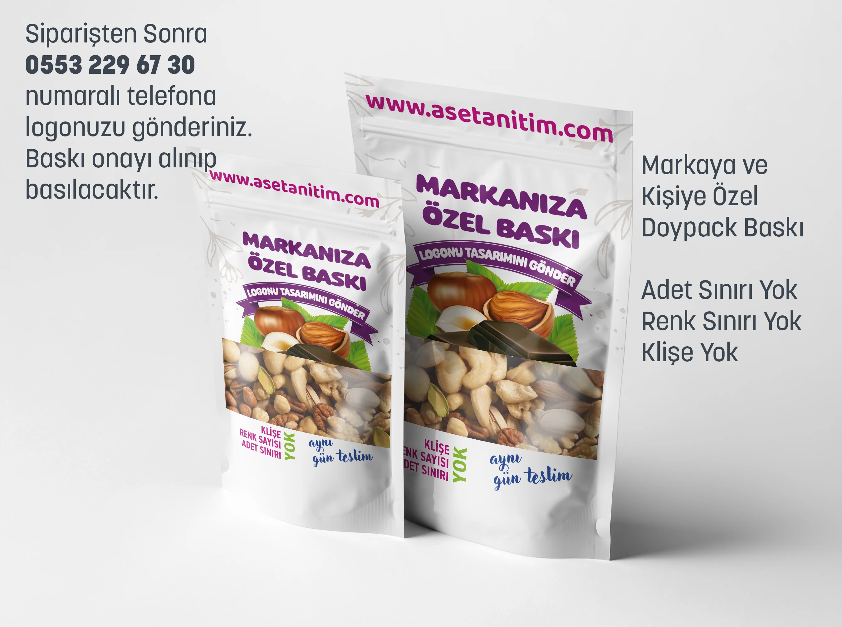 Görsel Baskılı Beyaz Pencereli Kraft Doypack