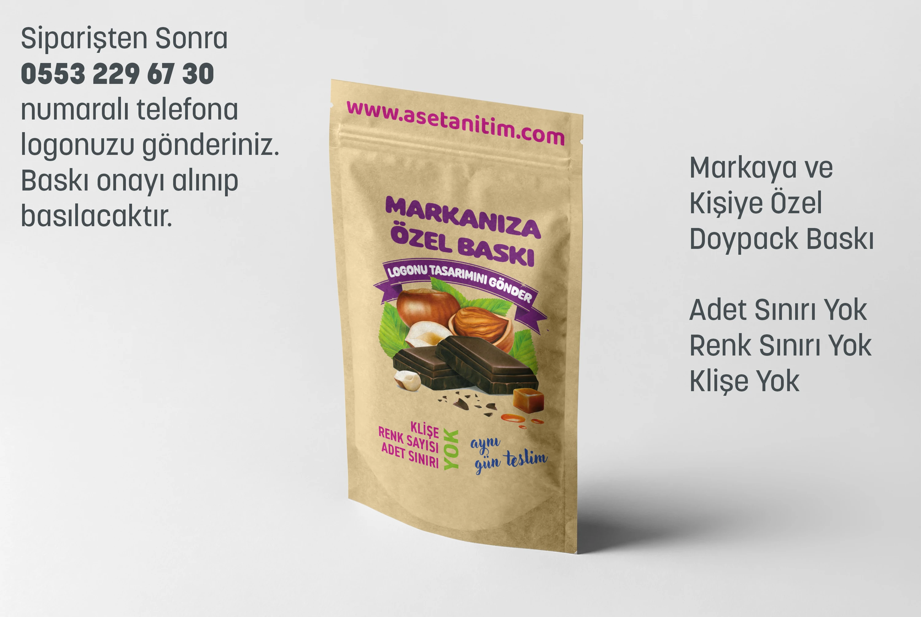 Görsel Baskılı Penceresiz Kraft Doypack