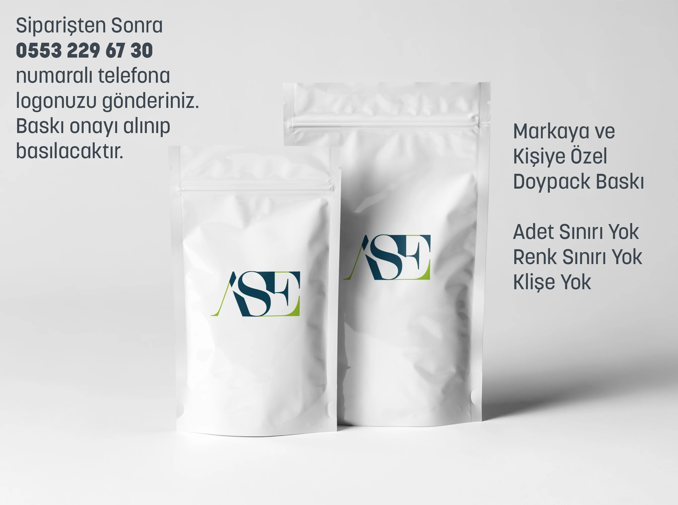 Logo Baskılı Penceresiz Beyaz Doypack