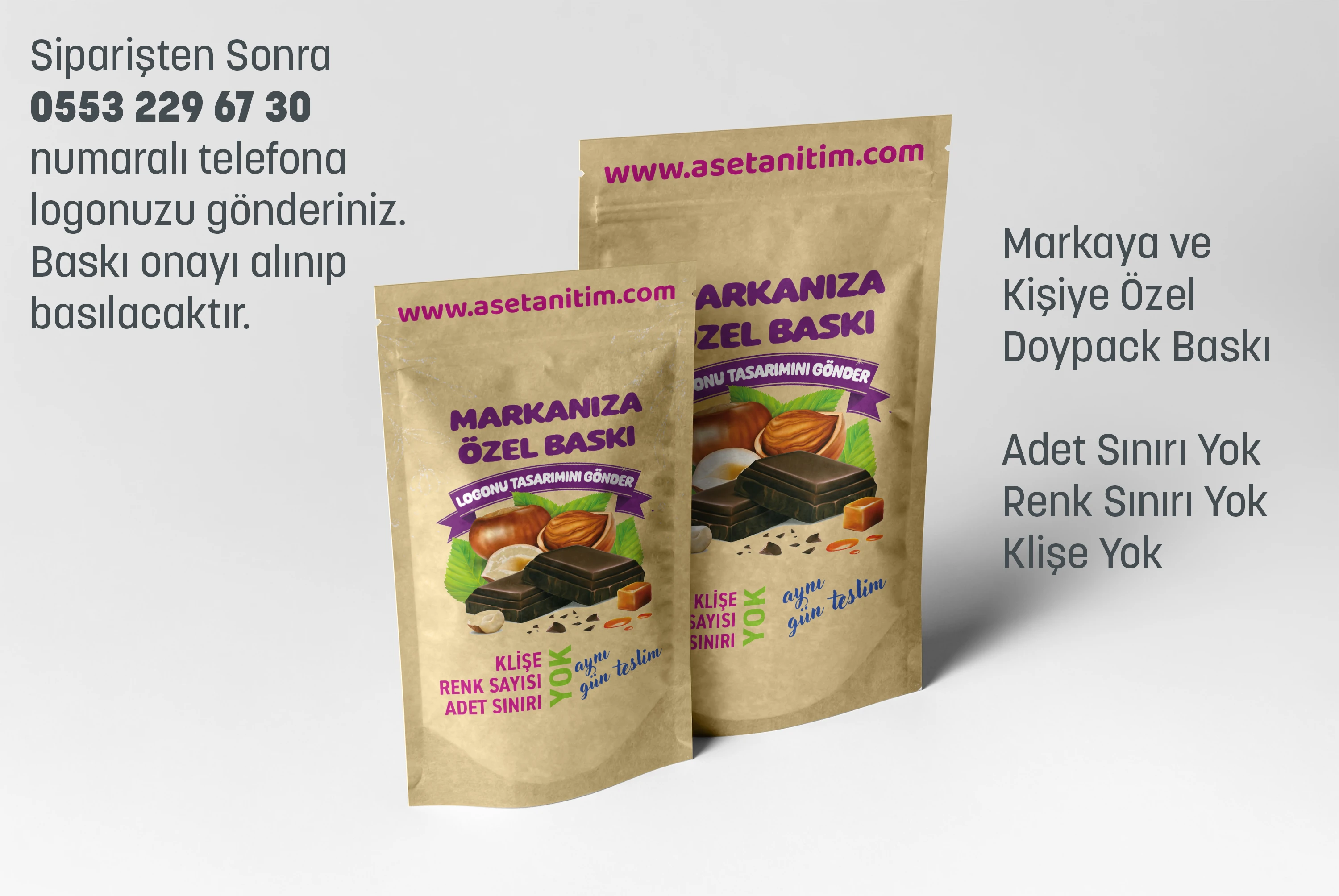 Görsel Baskılı Penceresiz Kraft Doypack