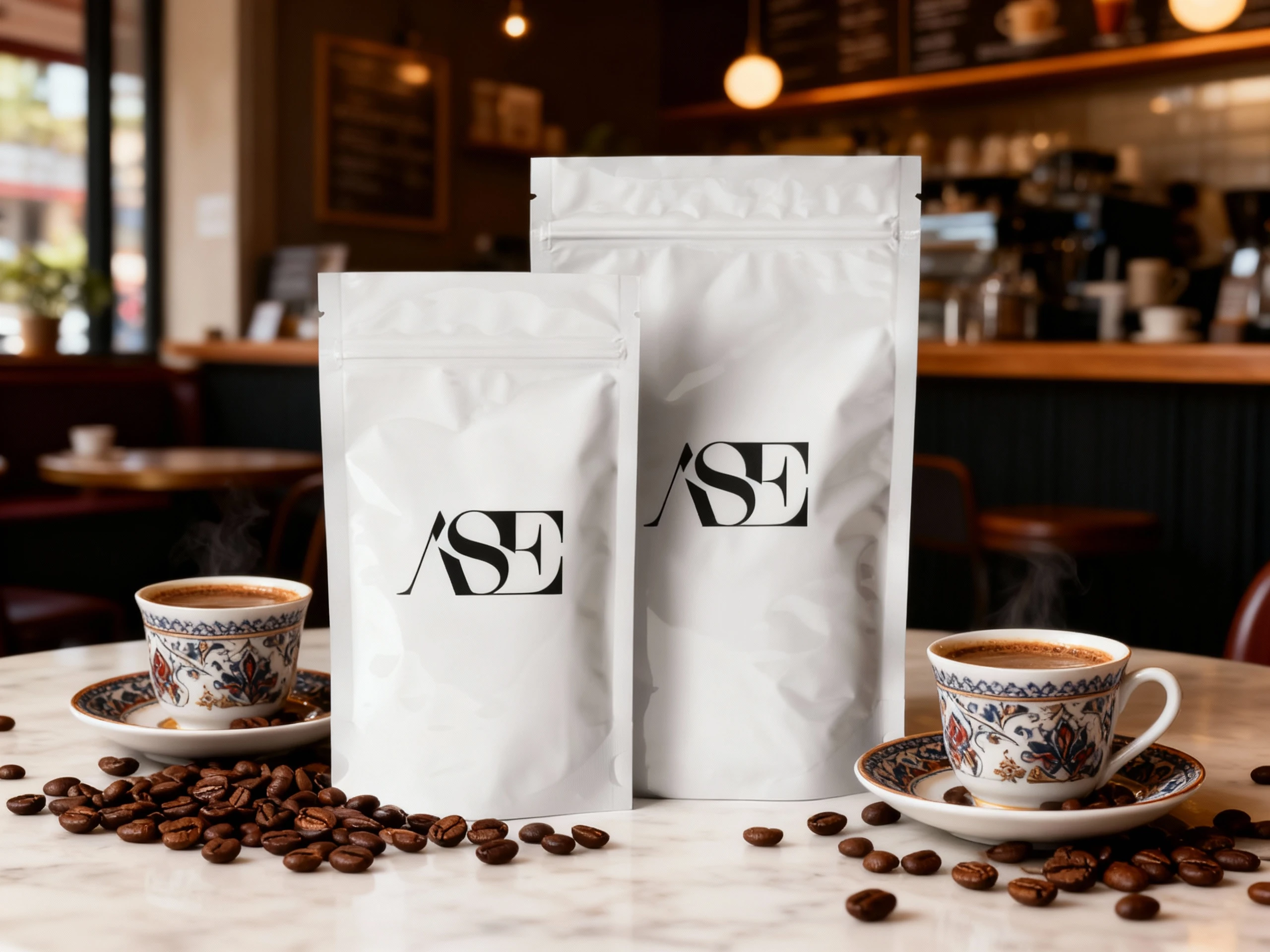 Siyah Logo Baskılı Penceresiz Beyaz Doypack