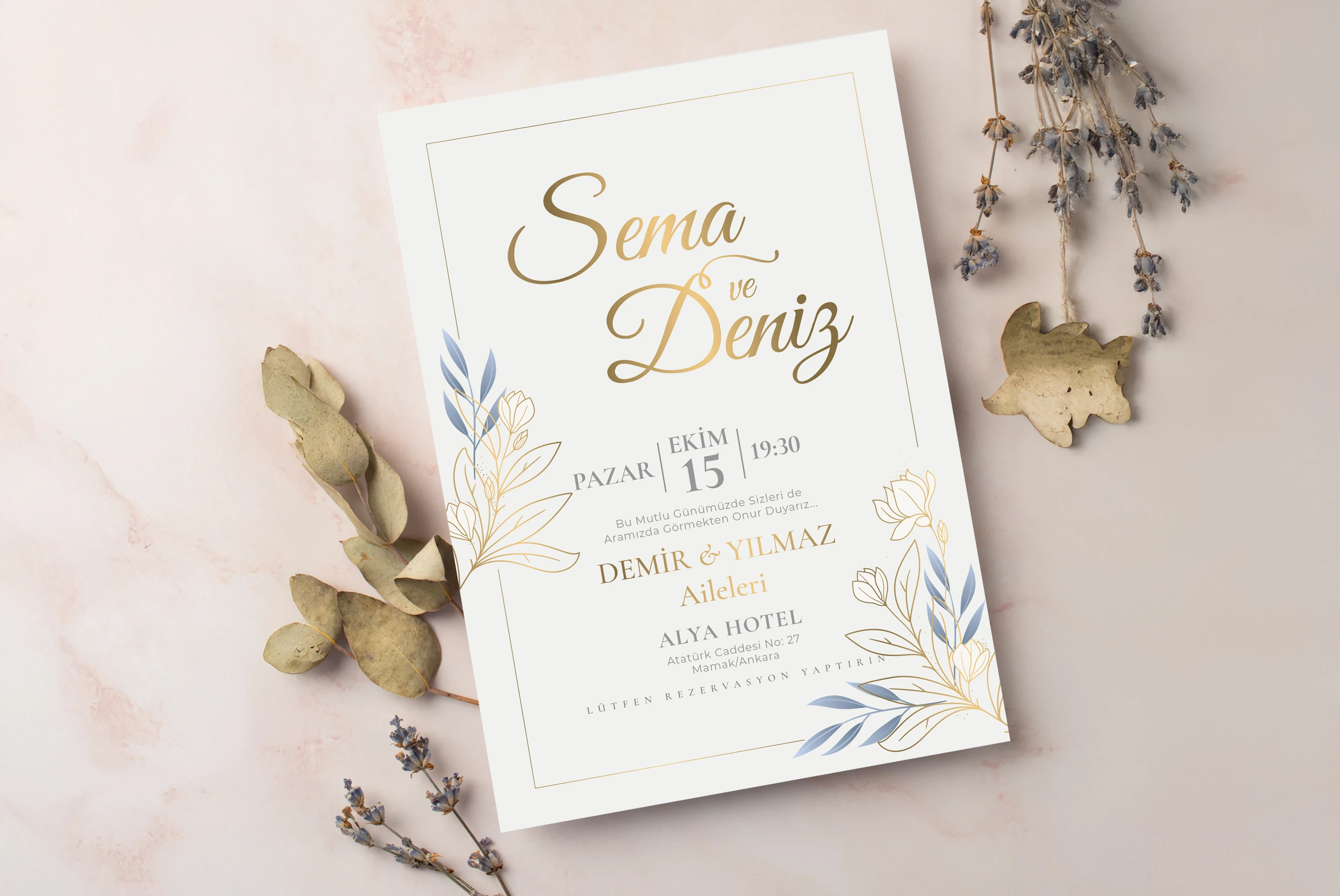 YTD001 Yaldızlı Tuval Davetiye 