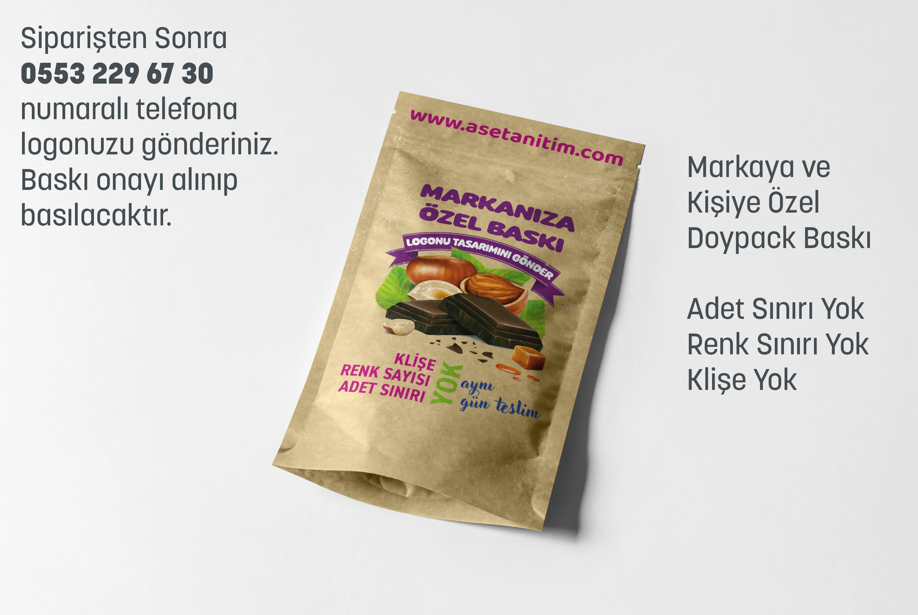 Görsel Baskılı Penceresiz Kraft Doypack