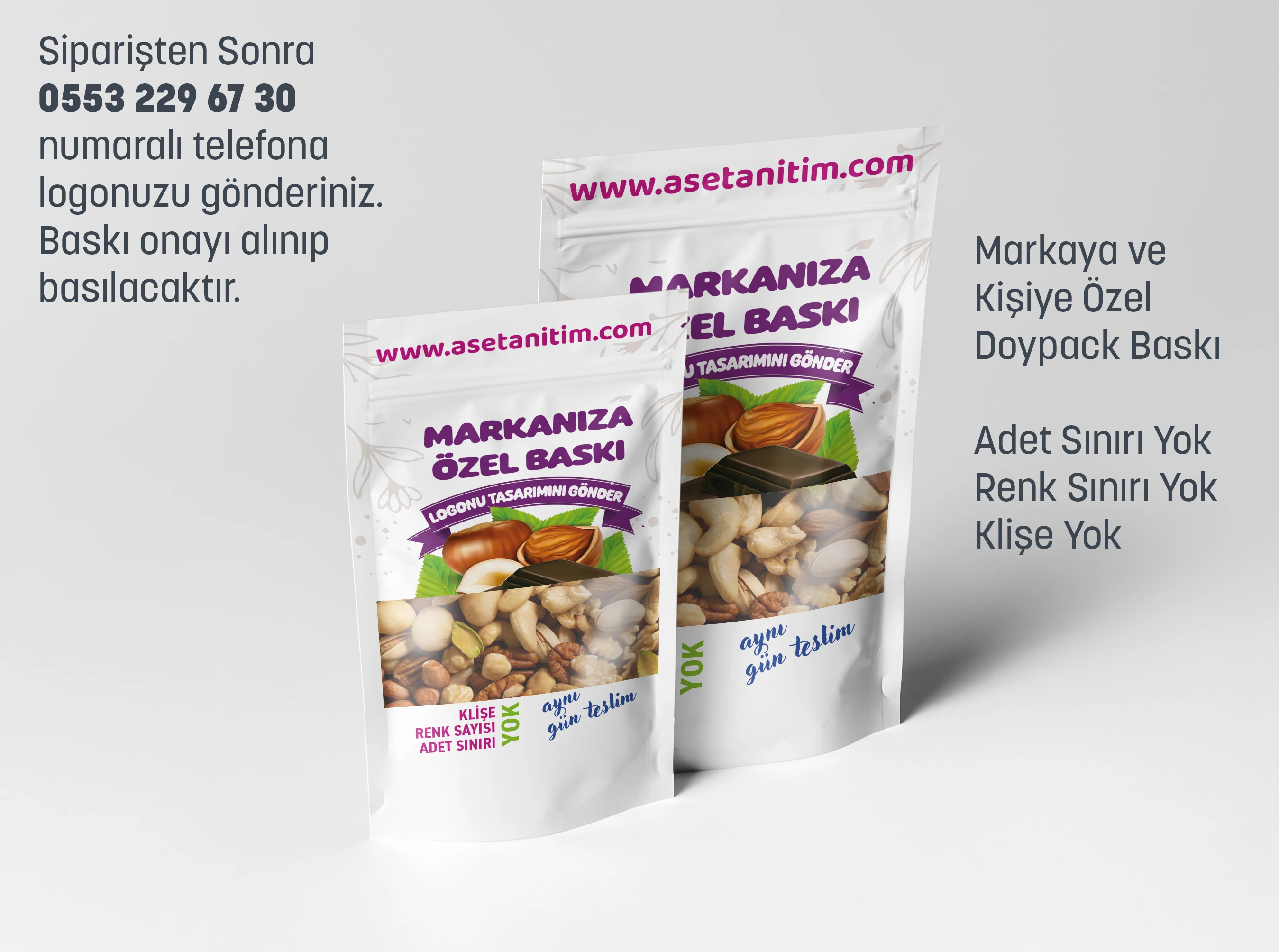 Görsel Baskılı Beyaz Pencereli Kraft Doypack