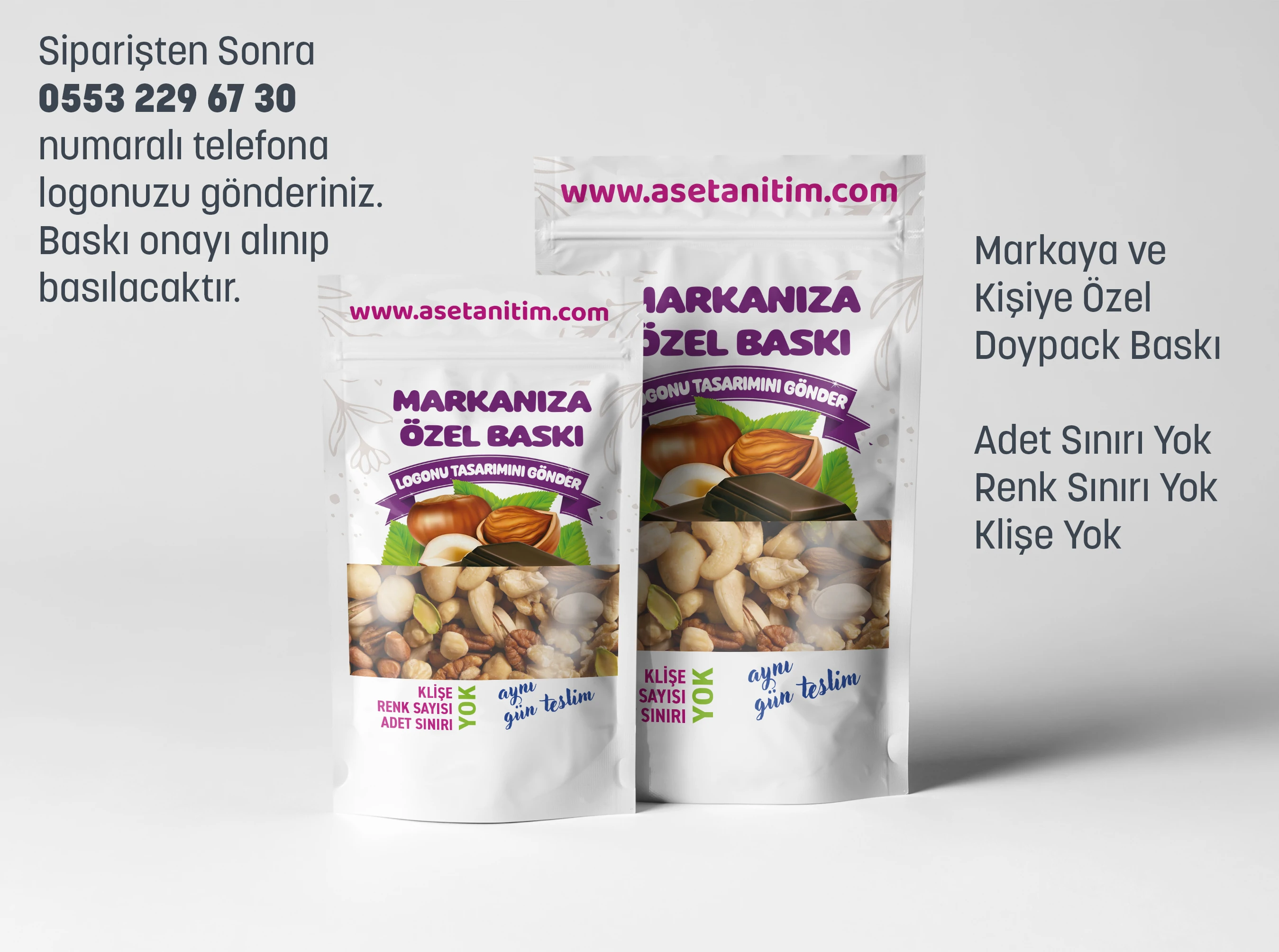 Görsel Baskılı Beyaz Pencereli Kraft Doypack