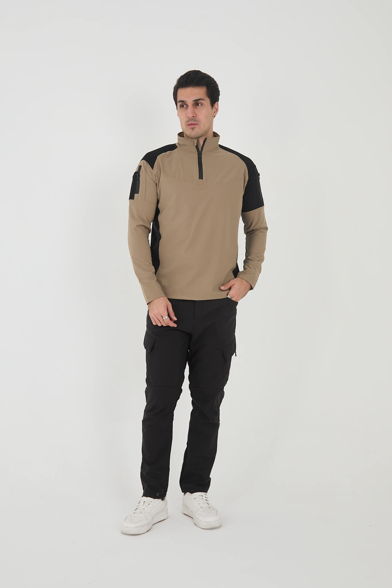 Camp138 Outdoor Tactical Su iticili Erkek Taktik Sweatshirt - Bej-Siyah