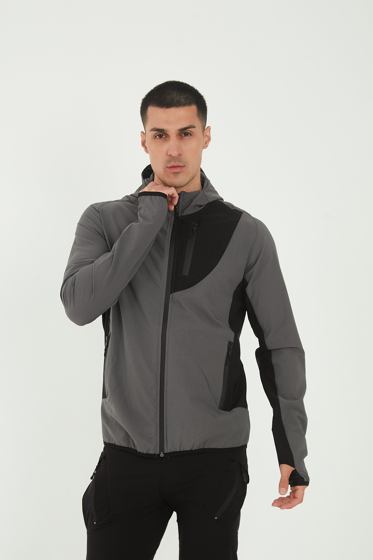 Camp265 Outdoor Tactical Su iticili Erkek Fermuarlı Taktik Sweatshirt - Gri-Siyah