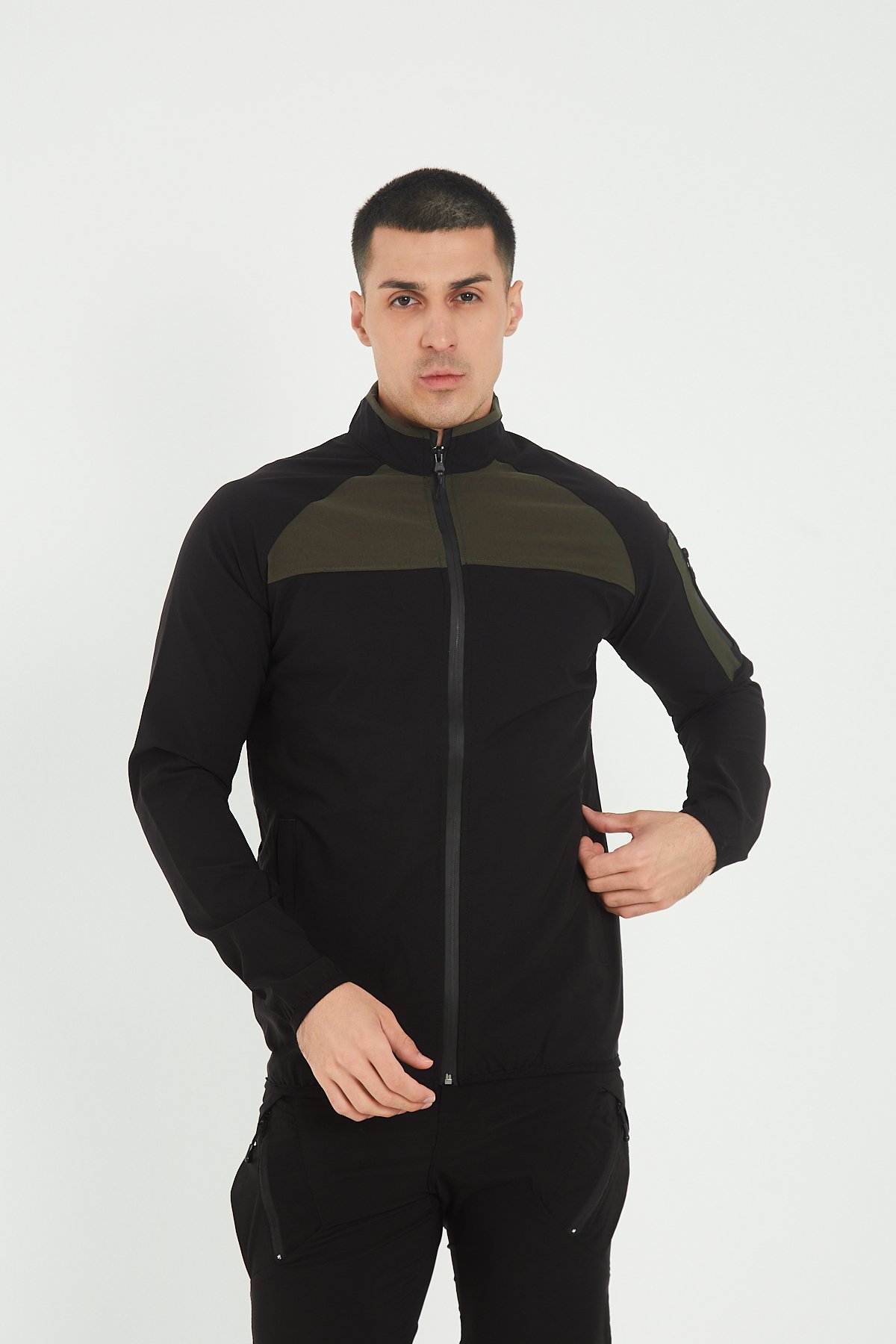 Camp260 Outdoor Tactical Su iticili Erkek Fermuarlı Taktik Sweatshirt - Siyah-Haki