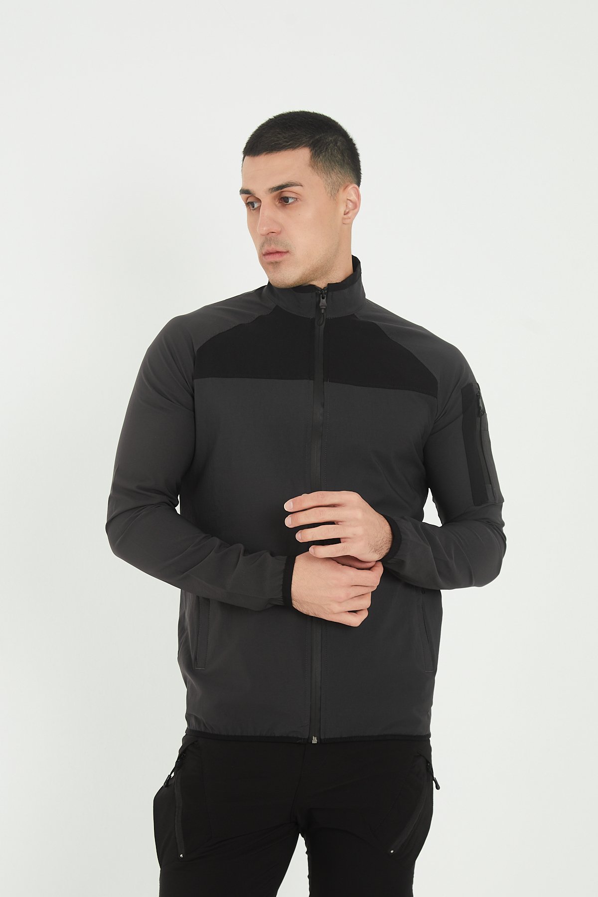 Camp260 Outdoor Tactical Su iticili Erkek Fermuarlı Taktik Sweatshirt - Antrasit-Siyah