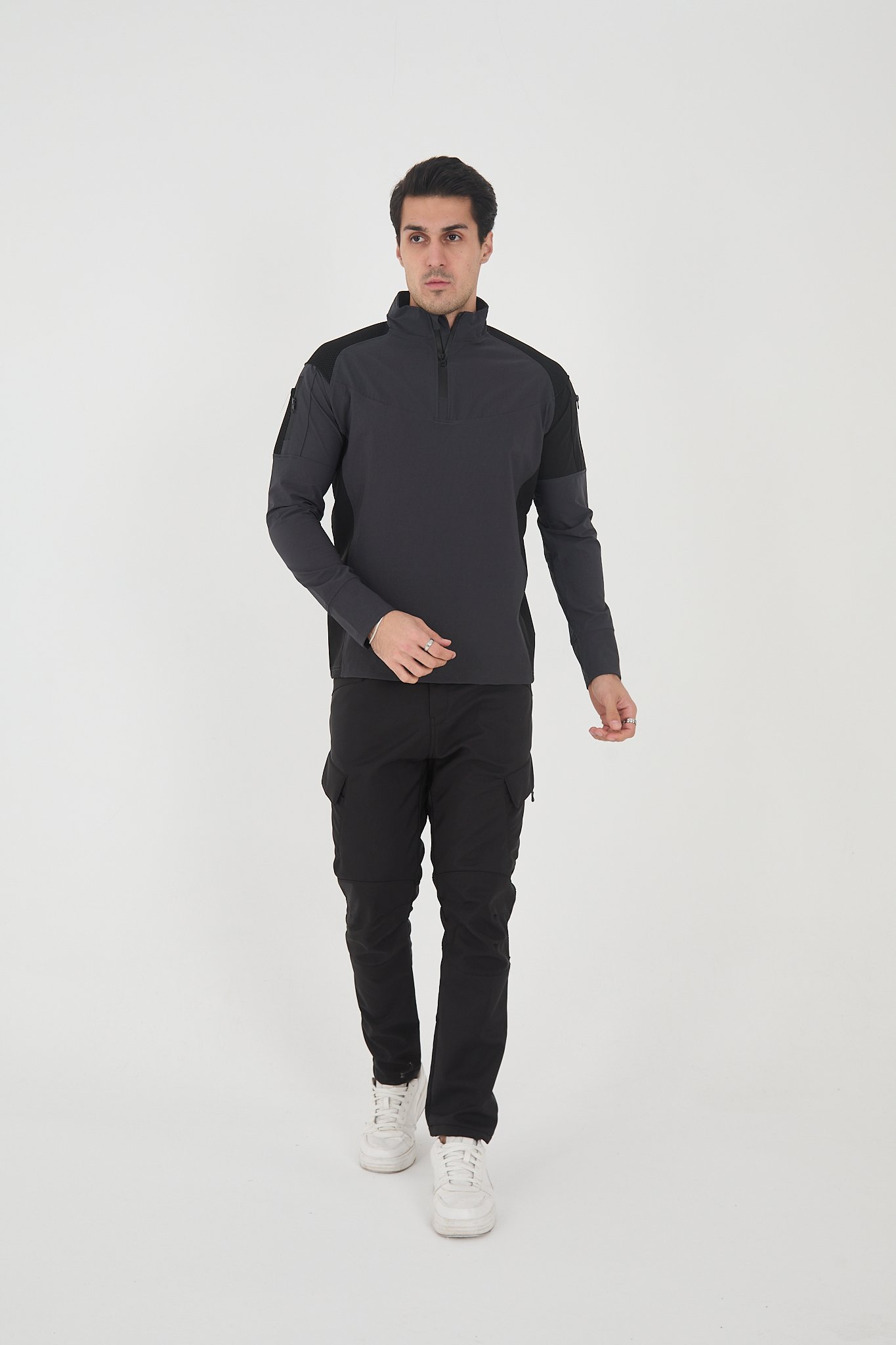 Camp138 Outdoor Tactical Su iticili Erkek Taktik Sweatshirt - Antrasit-Siyah