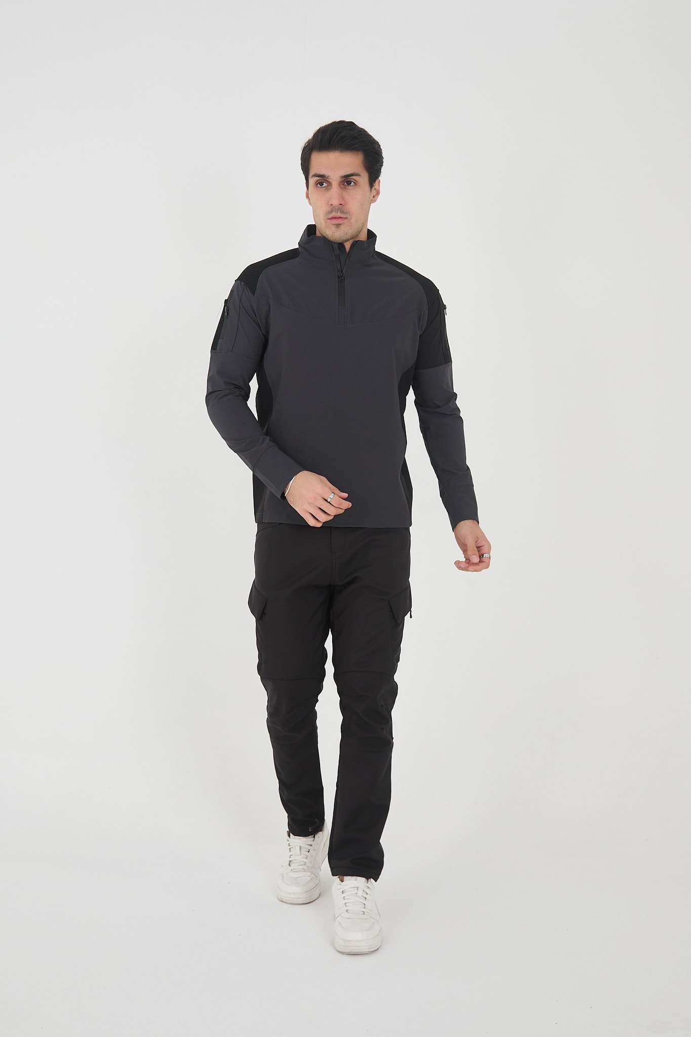 Camp138 Outdoor Tactical Su iticili Erkek Taktik Sweatshirt - Antrasit-Siyah