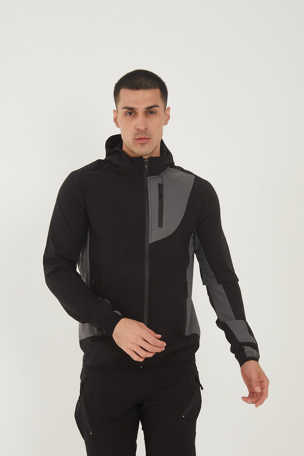 Camp265 Outdoor Tactical Su iticili Erkek Fermuarlı Taktik Sweatshirt - Siyah-Antrasit