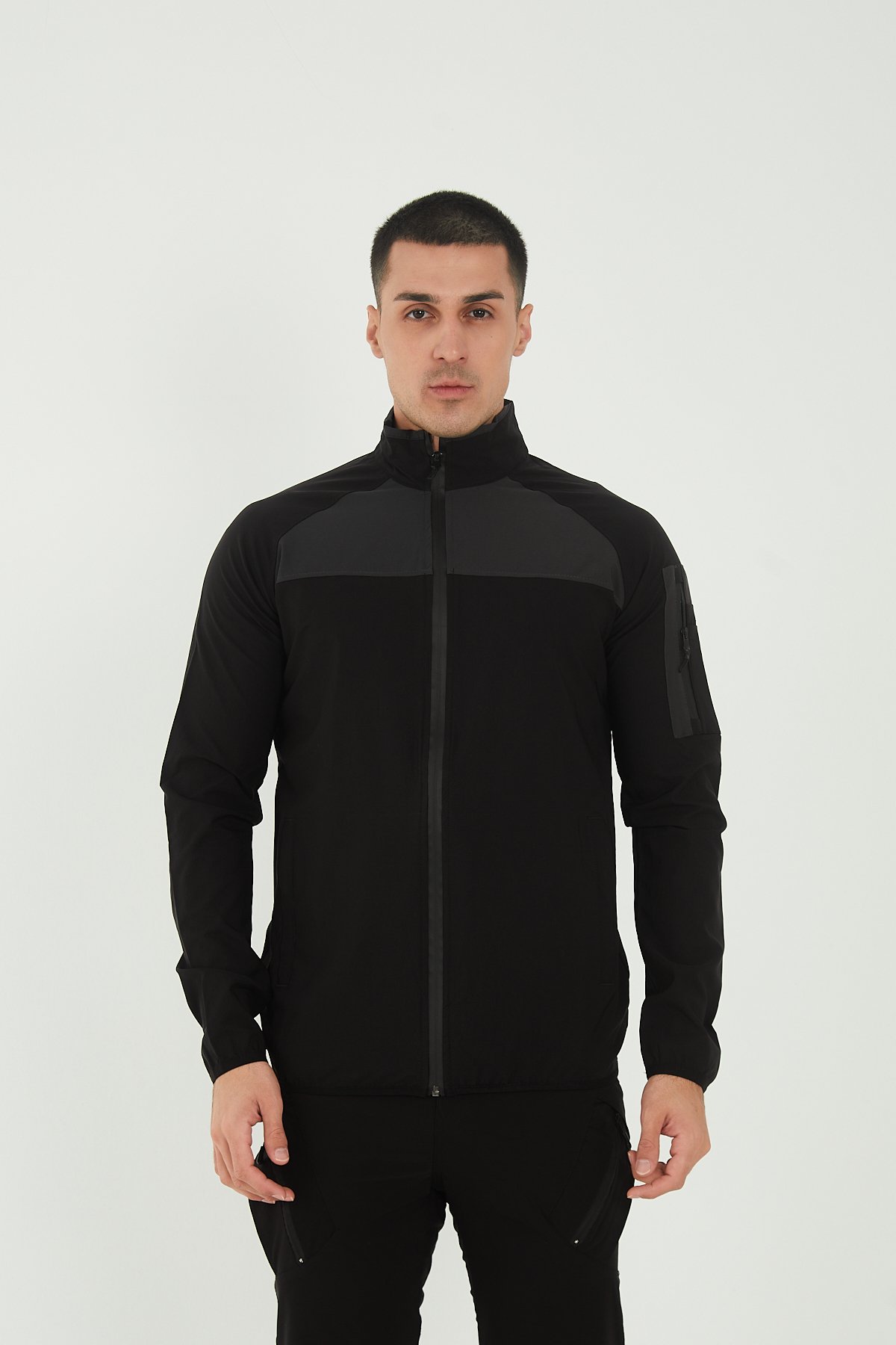 Camp260 Outdoor Tactical Su iticili Erkek Fermuarlı Taktik Sweatshirt - Siyah-Antrasit