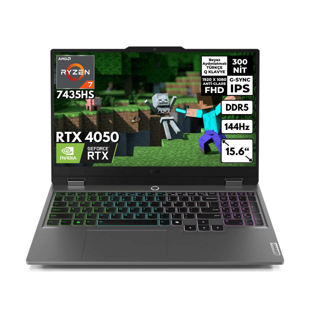 Lenovo LOQ Ryzen 7-7435HS 32-GBDDR5 1 TBSSD RTX4050 (6GB-105W) 15.6" FHD Windows 10 Home Oyuncu Notebook 83JC00CRTRHMF83