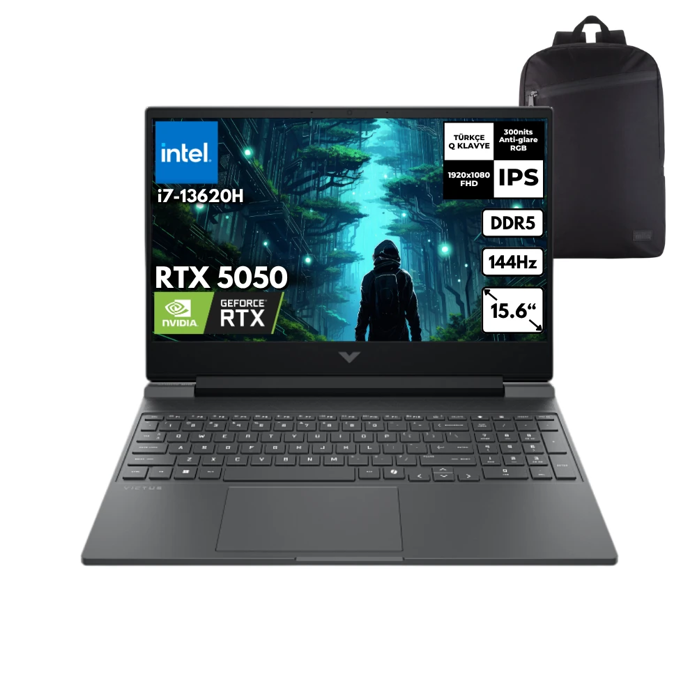 HP Victus 15-FA2036NT i7-13620H 32-GBDDR5 4 TBSSD RTX5050 (8GB-GDDR7) 15.6" FHD Windows 10 Pro + HMF Sırt Çantası C52QWEAHMF56