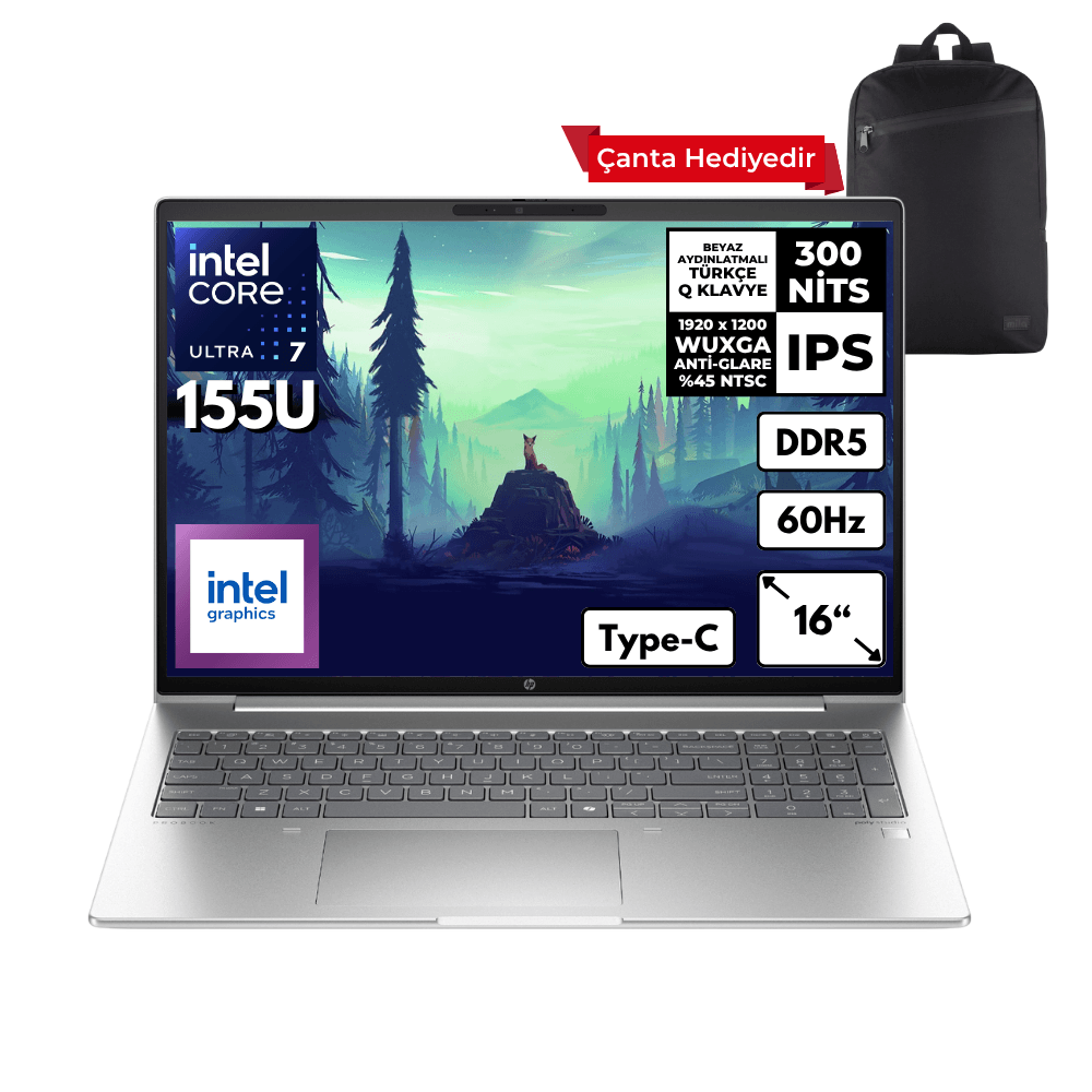 HP ProBook 460 G11 Ultra 7-155U 48 -GBDDR5 1 TBSSD Intel Graphics 16" WUXGA Windows 10 Home + Sırt Çantası A23BTEAHMF64