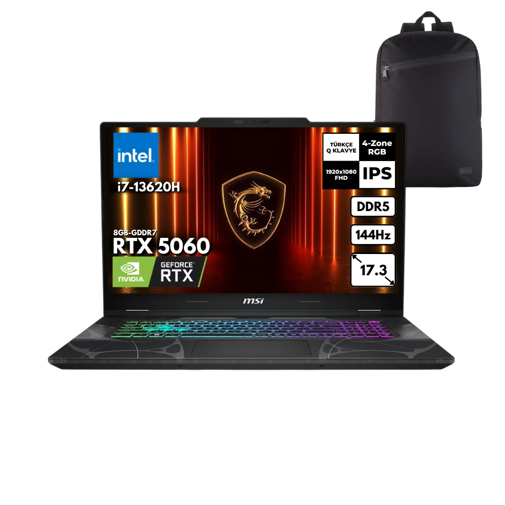 MSI CYBORG 17 i7-13620H 40-GBDDR5 4 TBSSD RTX5060 (8GB-GDDR7) 17.3" FHD 144Hz IPS Freedos + HMF Sırt Çantası B13WFKG-092XTRHMF12