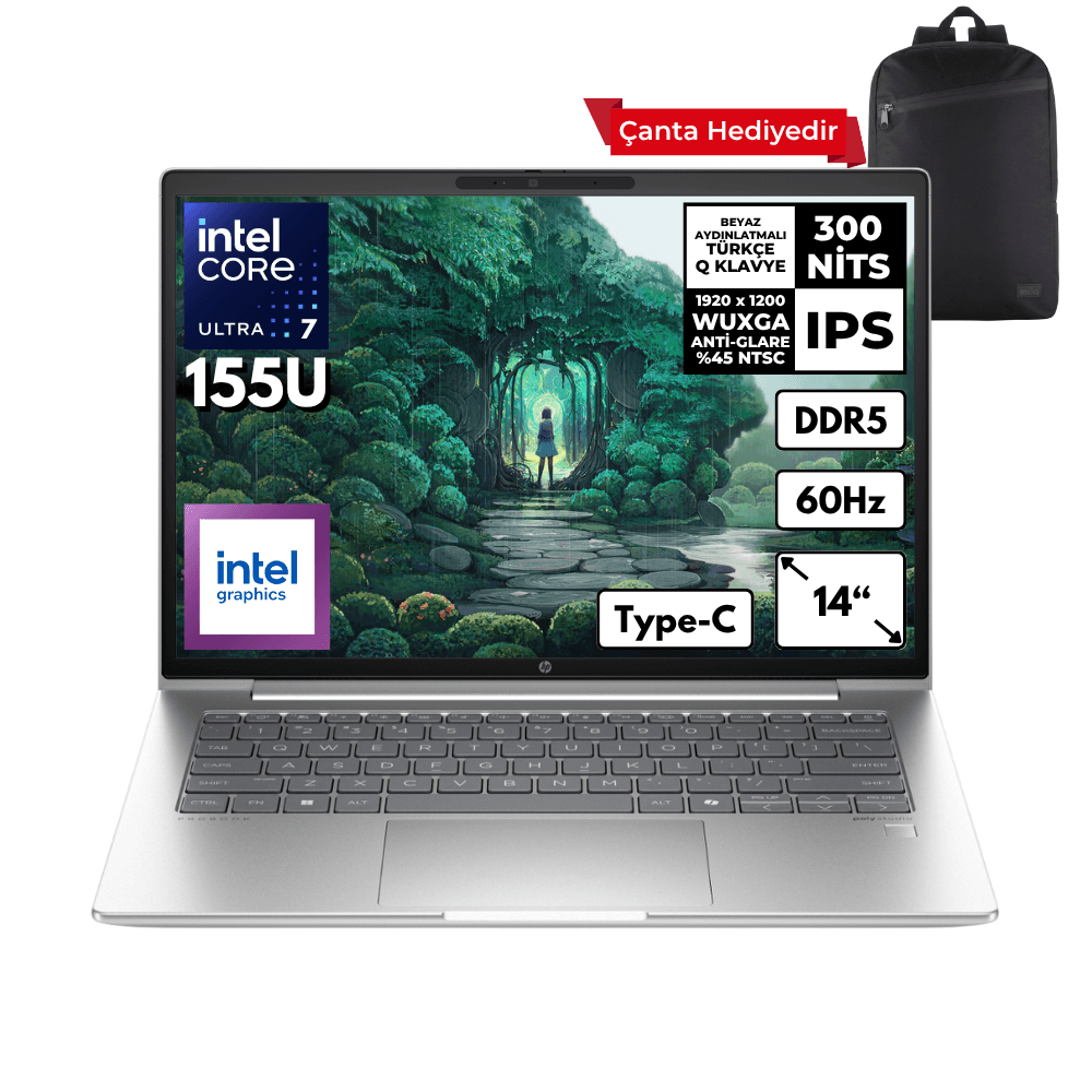 HP ProBook 440 G11 Ultra 7-155U 48 -GBDDR5 512 GBSSD Intel Graphics 14" WUXGA Windows 10 Pro + Sırt Çantası A22YSEAMF60