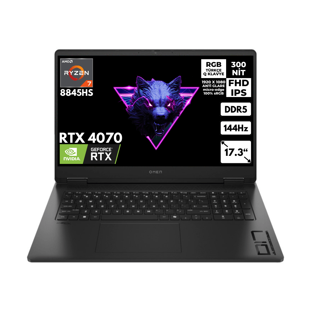 HP Omen 17-DB0021NT R7-8845HS 16-GBDDR5 4 TBSSD RTX4070 (8 GB) 17.3" FHD Windows 11 Home A44QSEAHMFY51