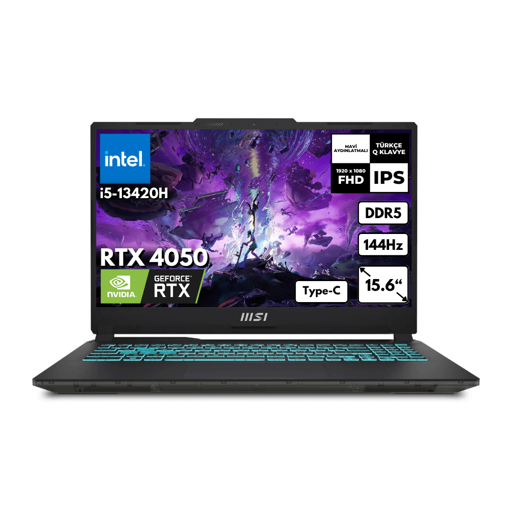 MSI Cyborg 15 i5-13420H 32-GBDDR5 2 TBSSD RTX4050 (6GB-45W) 15.6" FHD 144Hz Windows 11 Home Gaming Notebook A13VE-1478XTRHMF57