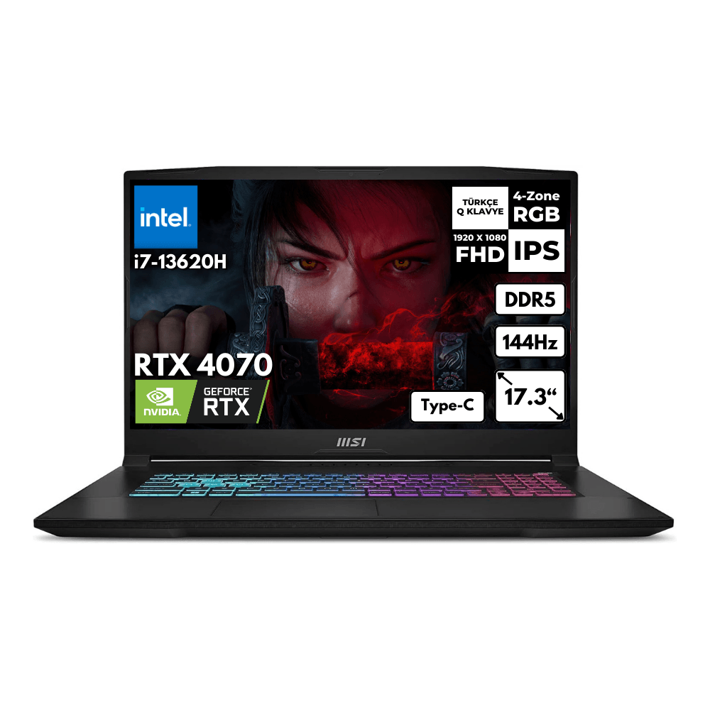 MSI Katana 17 i7-13620H 16-GBDDR5 512 GBSSD RTX4070 (8GB) 17.3" FHD 144Hz Windows 11 Pro Gaming Laptop B13VGK-1030XTRHMF37
