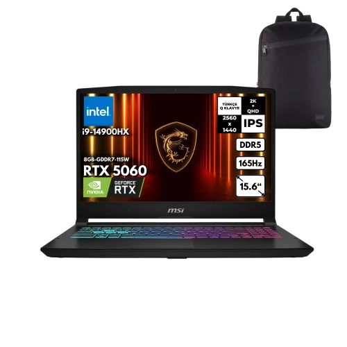 MSI KATANA 15 HX i9-14900HX 48 -GBDDR5 4 TBSSD RTX5060(8GB-GDDR7-115W) 15.6" 2K QHD 165Hz Windows 10 Pro + S.Çantası B14WFK-450XTRHMF47