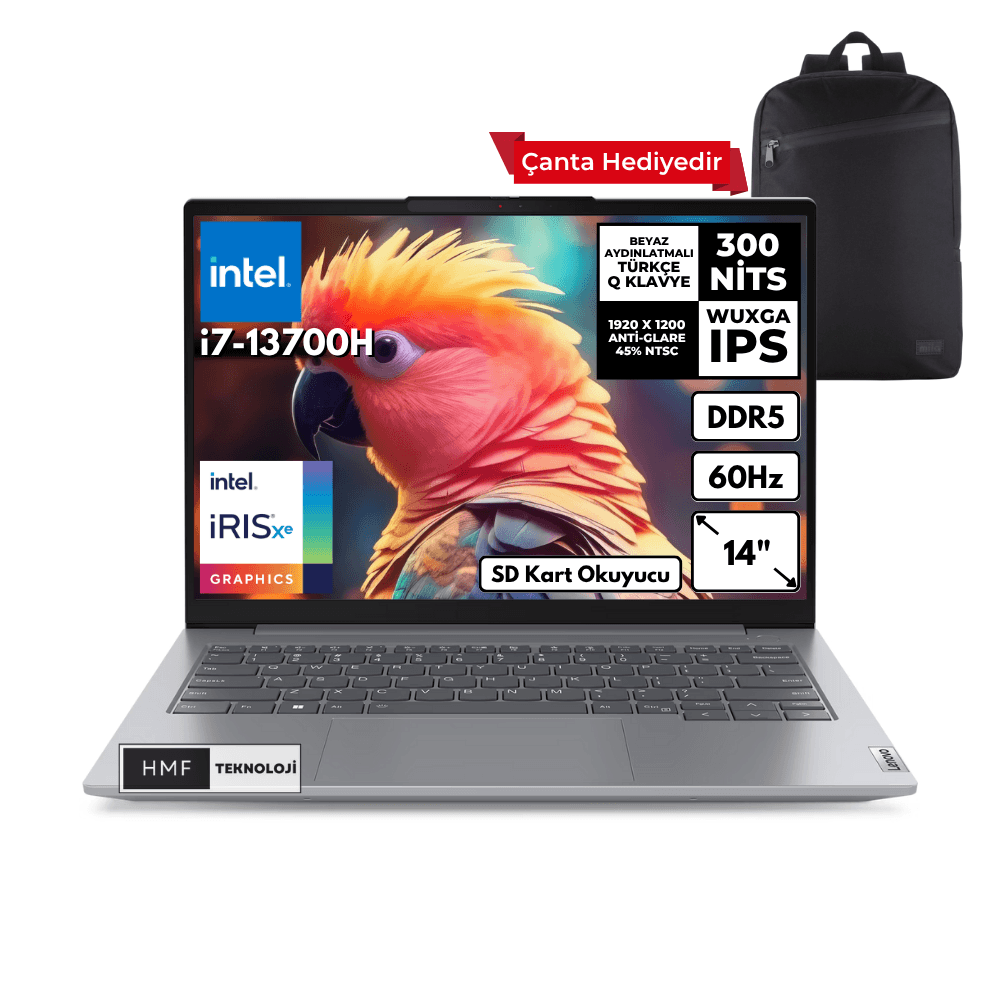 Lenovo ThinkBook 14 G6 i7-13700H 8-GBDDR5 2 TBSSD Iris Xe Graphics 14" WUXGA Windows 11 Home + HMF Sırt Çantası 21KG004NTRHMFC56