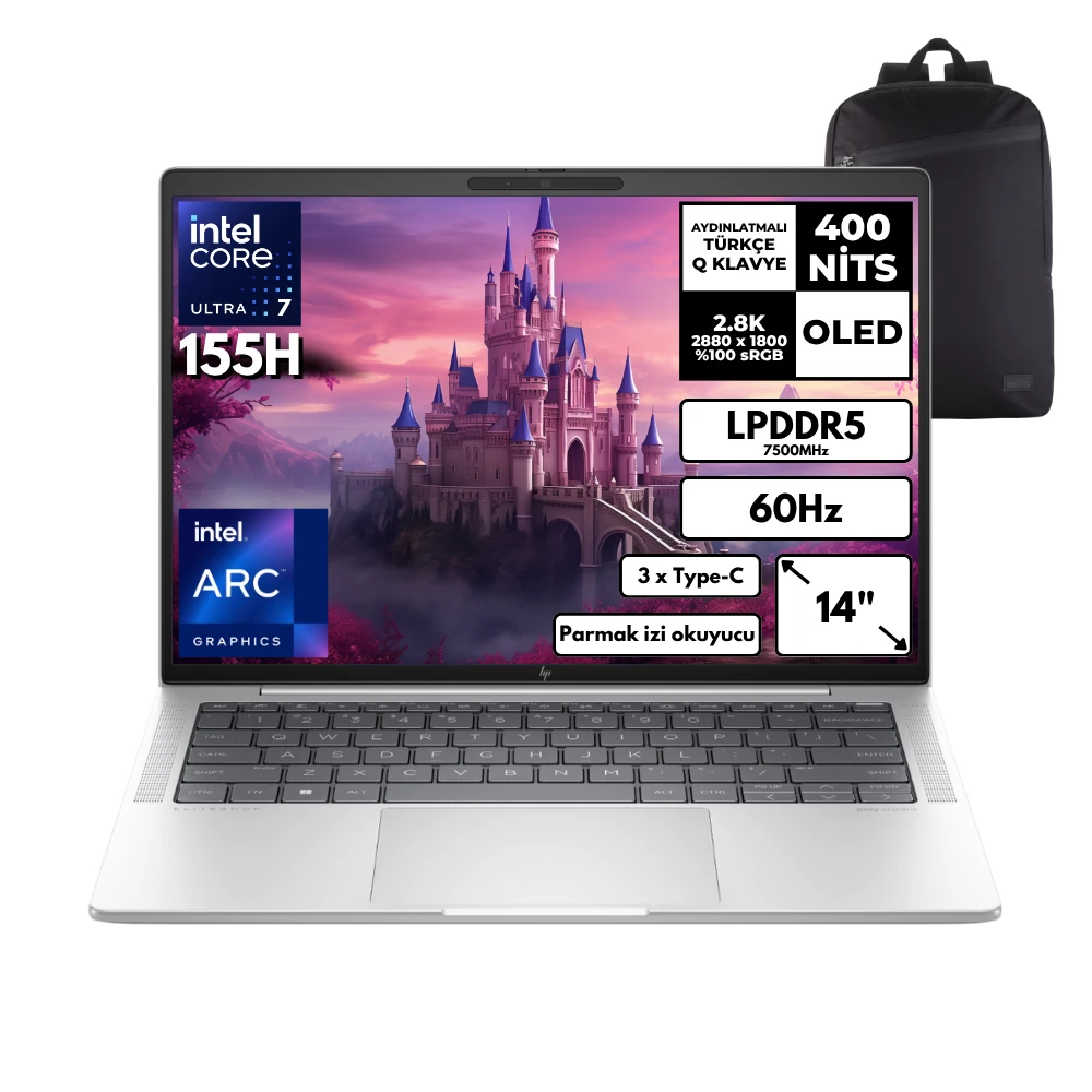 HP Elitebook 1040 G11 Ultra 7-155H 16-GBLPDDR5 4 TBSSD 14" 2.8K OLED Windows 11 Pro + HMF Sırt Çantası 9G0J5ETHMF3