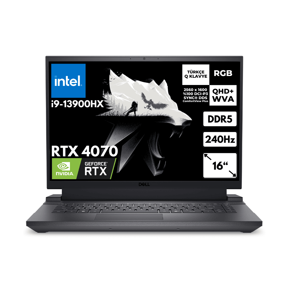 Dell G16 7630 i9-13900HX 32-GBDDR5 1 TBSSD RTX4070 (8 GB) QHD+ 16" 240Hz Windows 11 Pro + HMF Sırt Çantası G76302401024UHMFC18