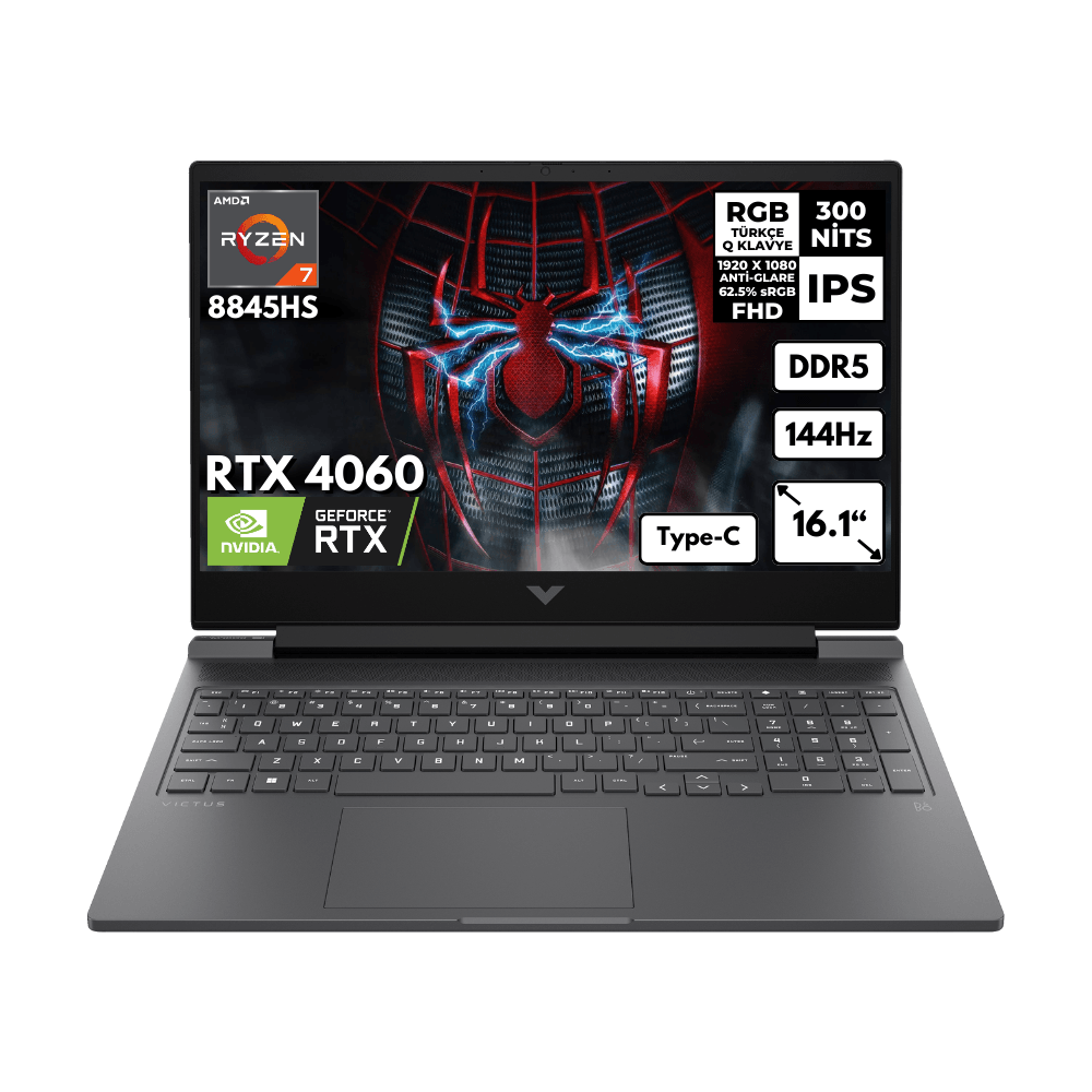 HP Victus 16-S1010NT 7 8845HS 48 -GBDDR5 1 TBSSD RTX4060 (8GB) 16.1" FHD 144Hz Windows 11 Pro Gaming Notebook 9Z790EAHMF25