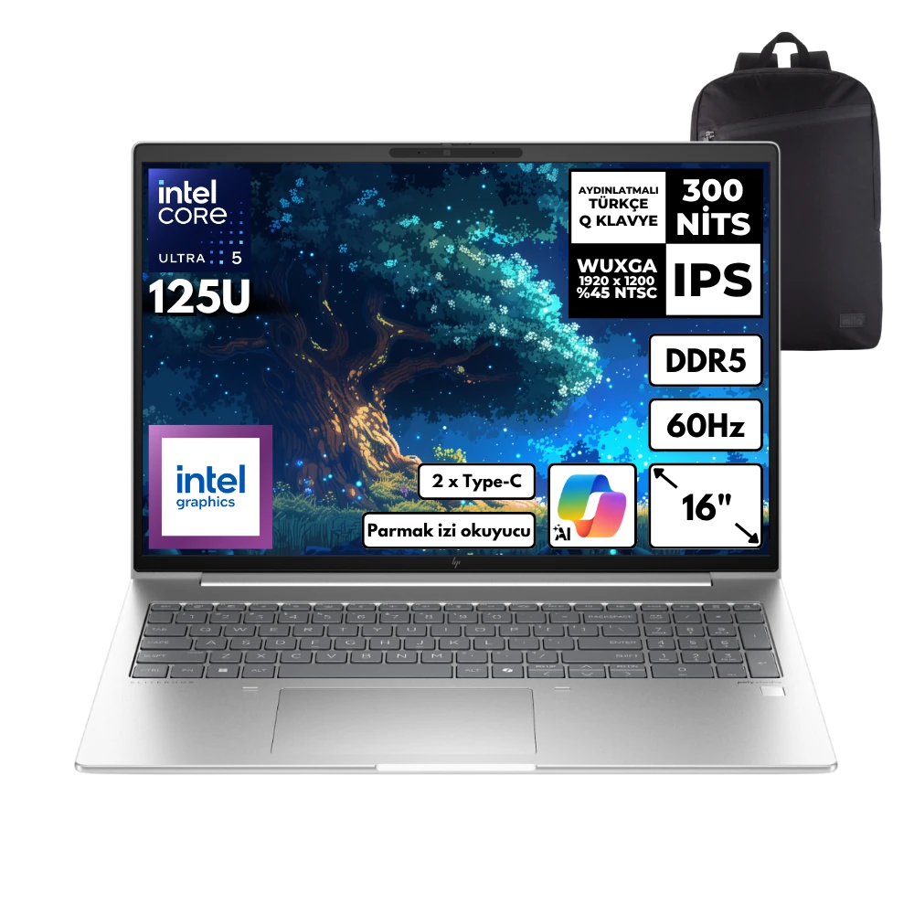 HP Elitebook 660 G11 Ultra 5-125U 40-GBDDR5 512 GBSSD Intel Graphics 16" WUXGA Windows 11 Pro + HMF Sırt Çantası 9C075EAHMF40