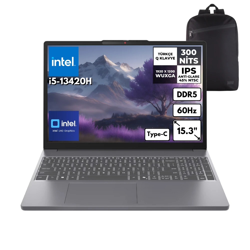 Lenovo Ideapad Slim 3 i5-13420H 40-GBDDR5 512 GBSSD Intel UHD Graphics 15.3" WUXGA Windows 10 Pro + HMF Sırt Çantası 83K1004ETRHMF64