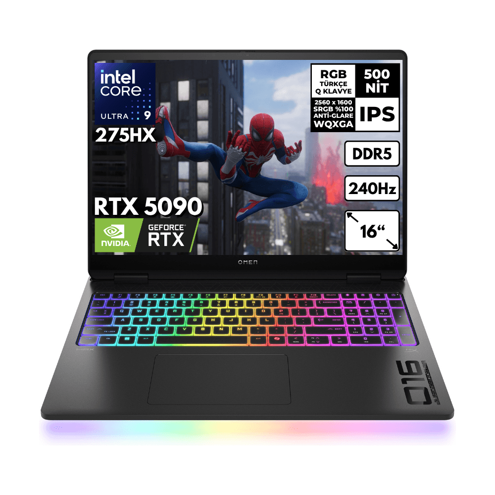 HP Omen Max 16-AH0004NT Ultra 9-275HX 16-GBDDR5 1 TBSSD RTX5090 (24GB-GDDR7) 16" 240Hz 2K WQXGA Windows 10 Home Gaming Notebook B92QMEAHMF81