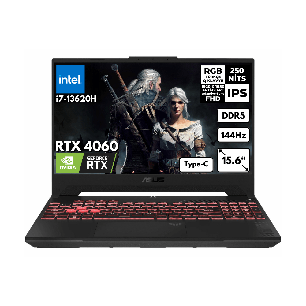 Asus TUF Gaming F15 i7-13620H 8-GBDDR5 2 TBSSD RTX4060 (8GB-140W) 15.6" FHD 144Hz Windows 11 Home Gaming Laptop FX507VV-LP241HMF46