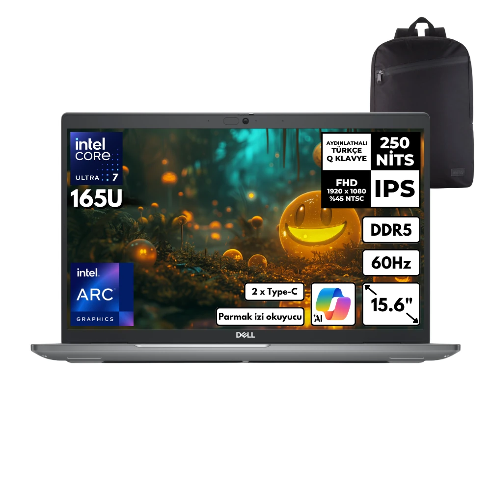Dell Latitude 5550 Ultra 7-165U 32-GBDDR5 512 GBSSD Intel Arc Graphics 15.6" FHD Windows 11 Pro + HMF Sırt Çantası N015L555015UHMF27