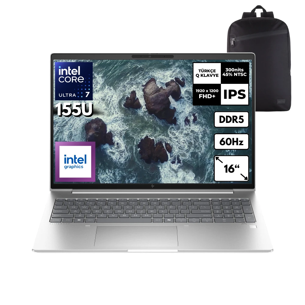 HP EliteBook 660 G11 Ultra 7 155U 32-GBDDR5 1 TBSSD Intel Graphics 16" WUXGA Windows 10 Pro + HMF Sırt Çantası 9C004EAHMF20