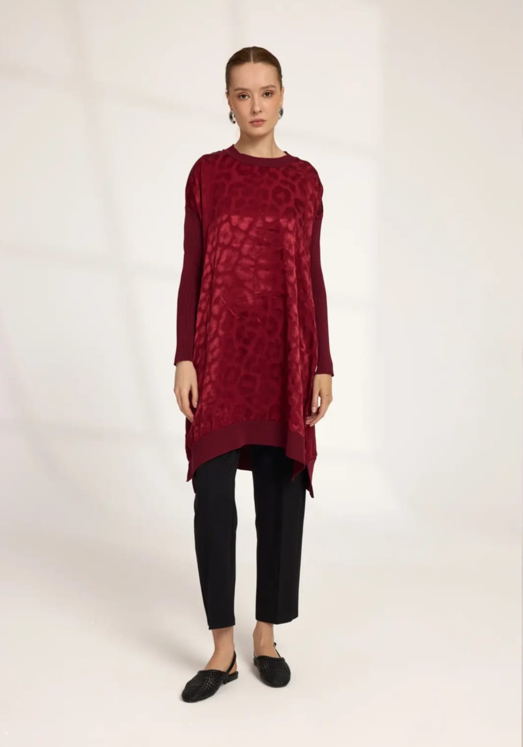 Jakarlı Tunik - bordo