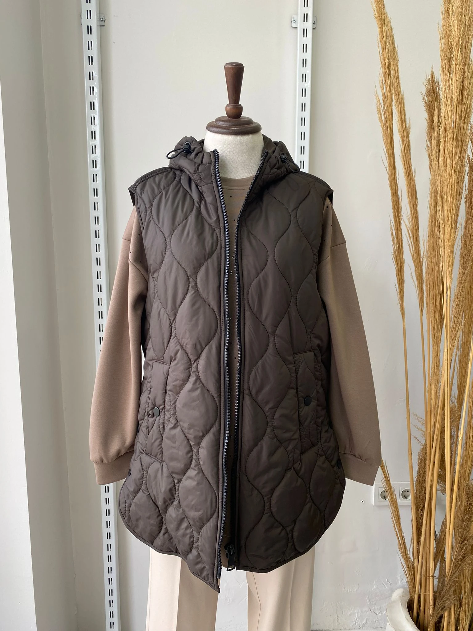 Kapitone yelek - Kahverengi