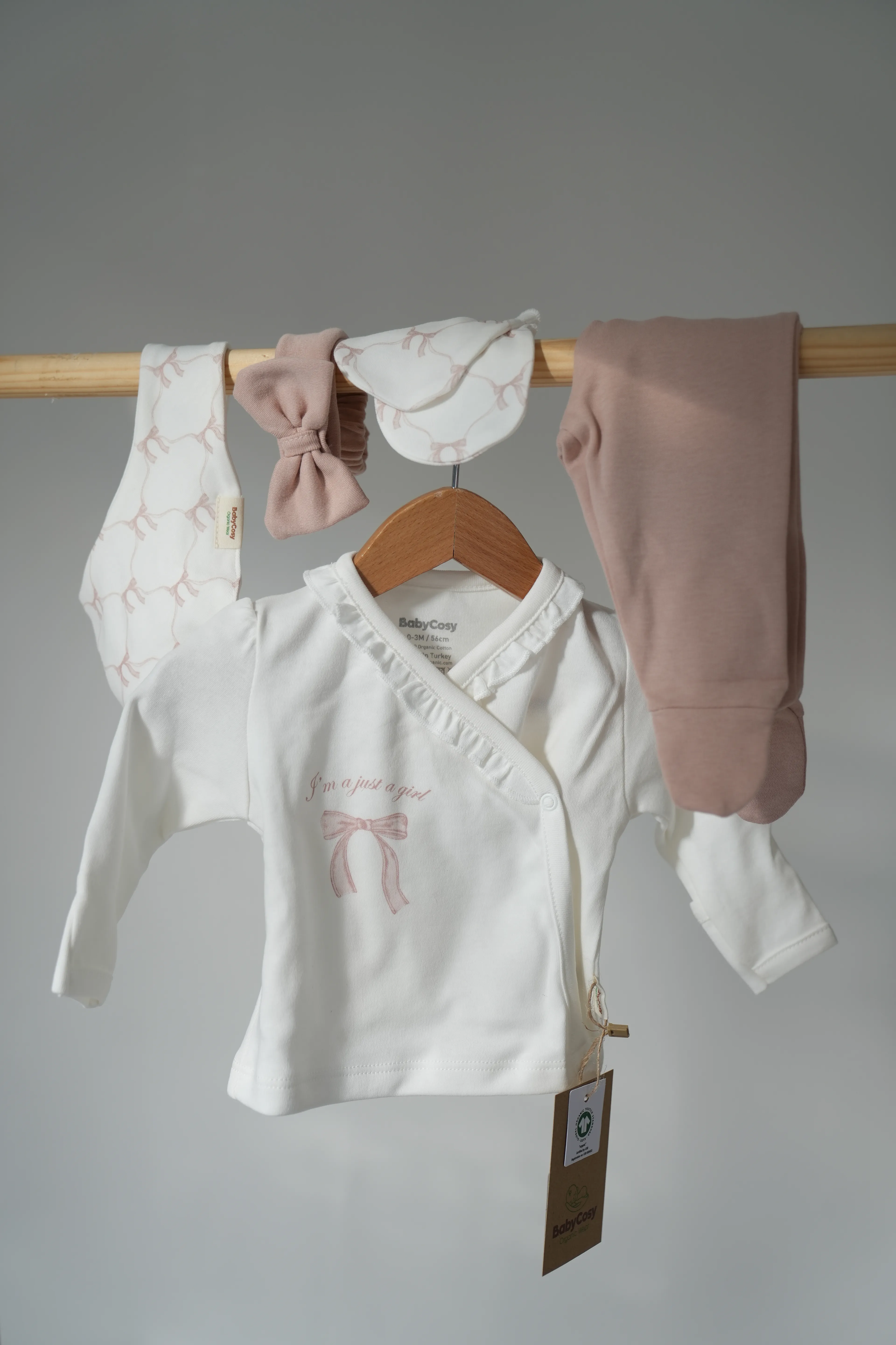 BABYCOSY ORGANIC KIZ 0-3 AY BOW 5Lİ SET