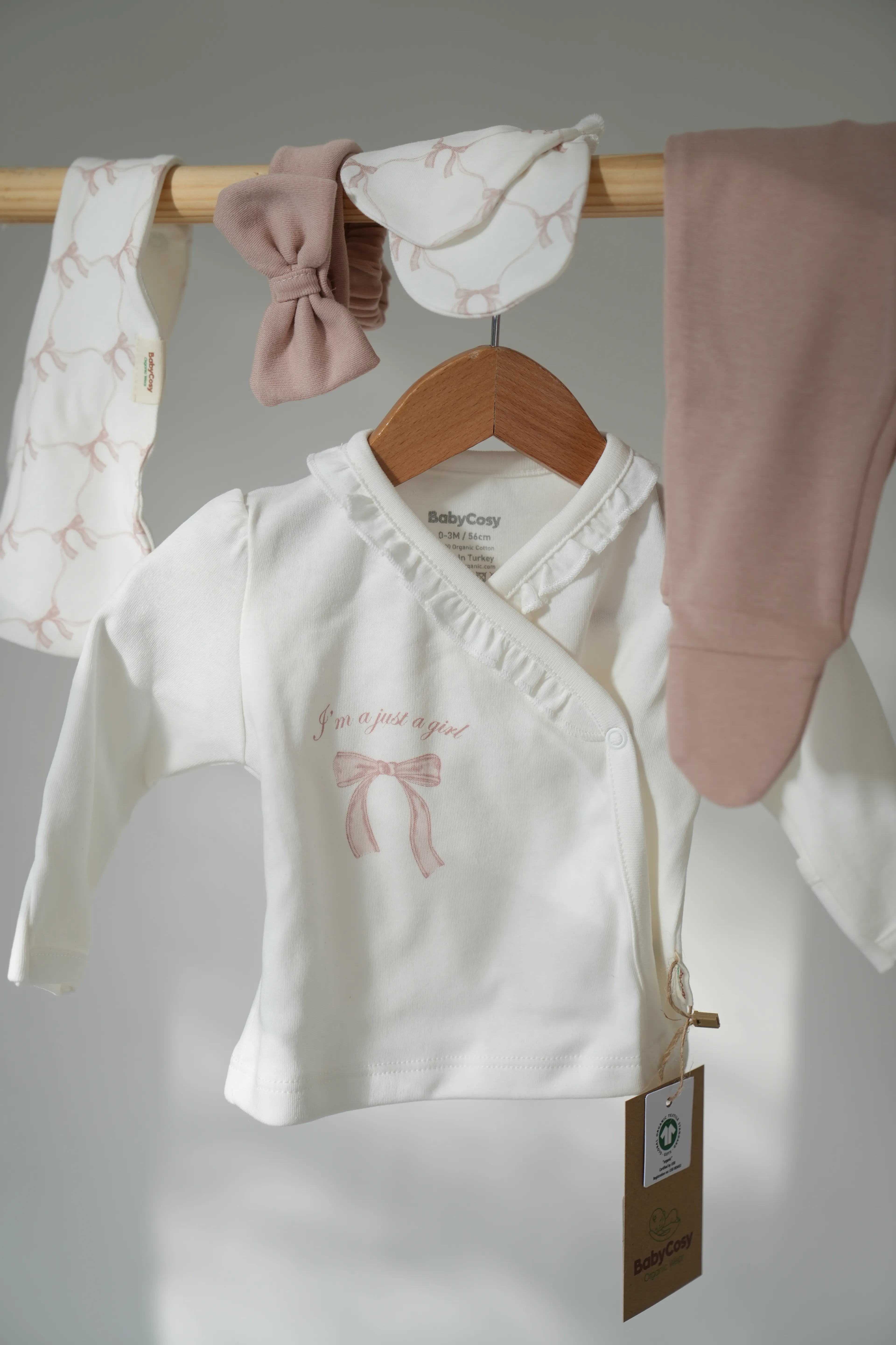 BABYCOSY ORGANIC KIZ 0-3 AY BOW 5Lİ SET