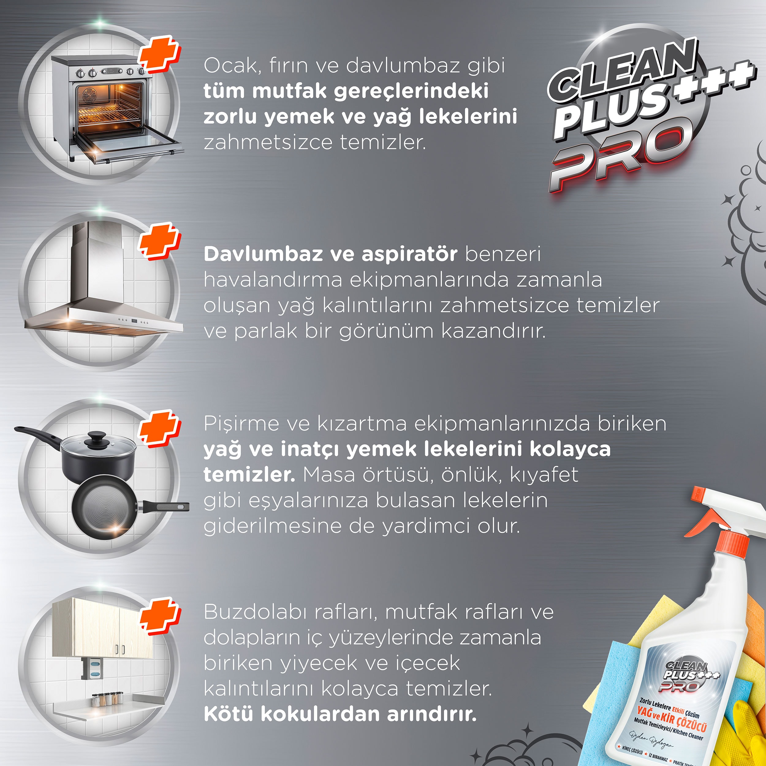 Clean Plus+ Pro Yağ ve Kir Çözücü Ultra Güçlü Mutfak Temizleyici 750 ml