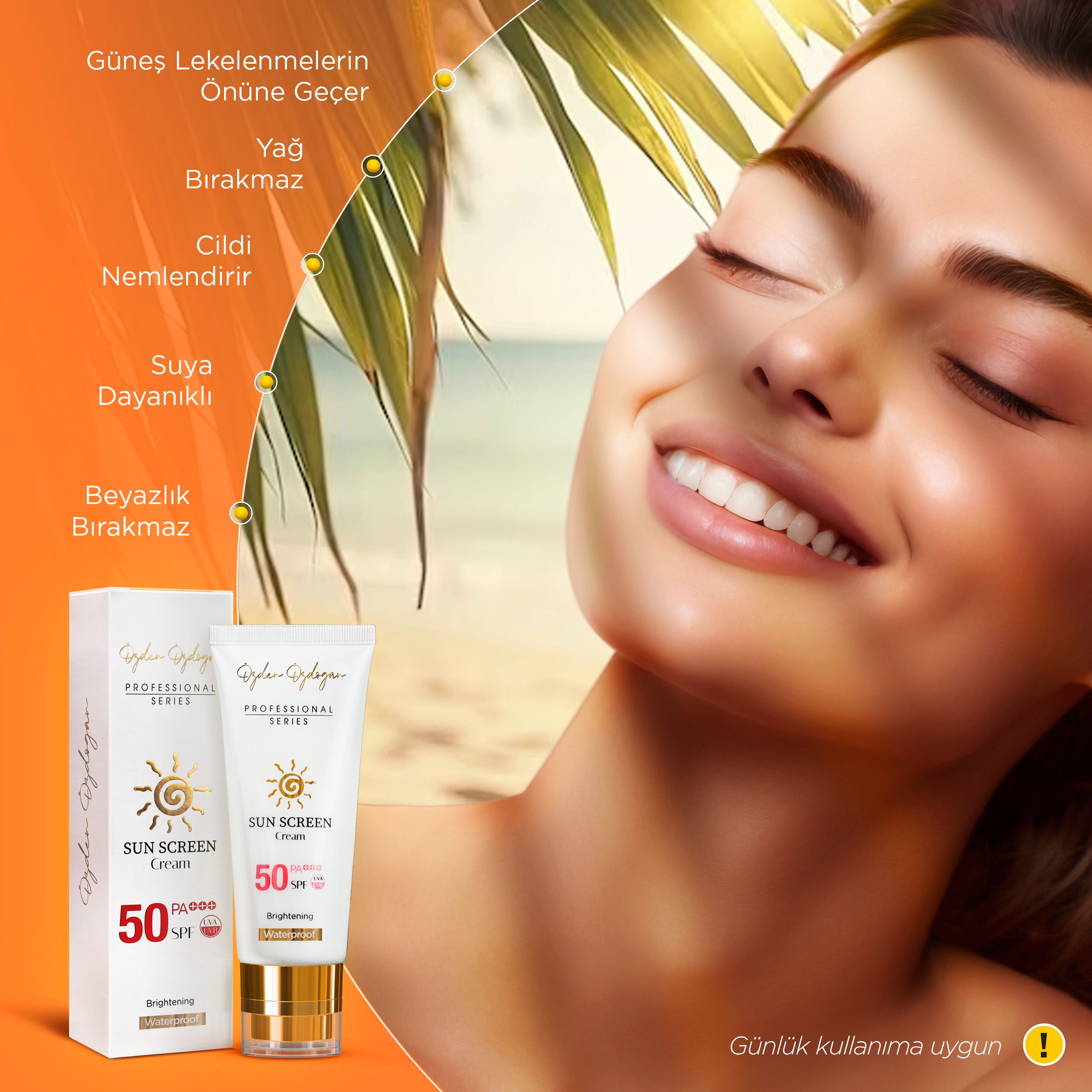 Yüksek Korumalı Leke Karşıtı, Aydınlatıcı, Waterproof Spf 50+ Yüz Güneş Kremi 50ml